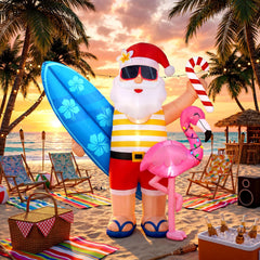 Vertintong flamingo Santa front view showing festive beach design and bright appeal