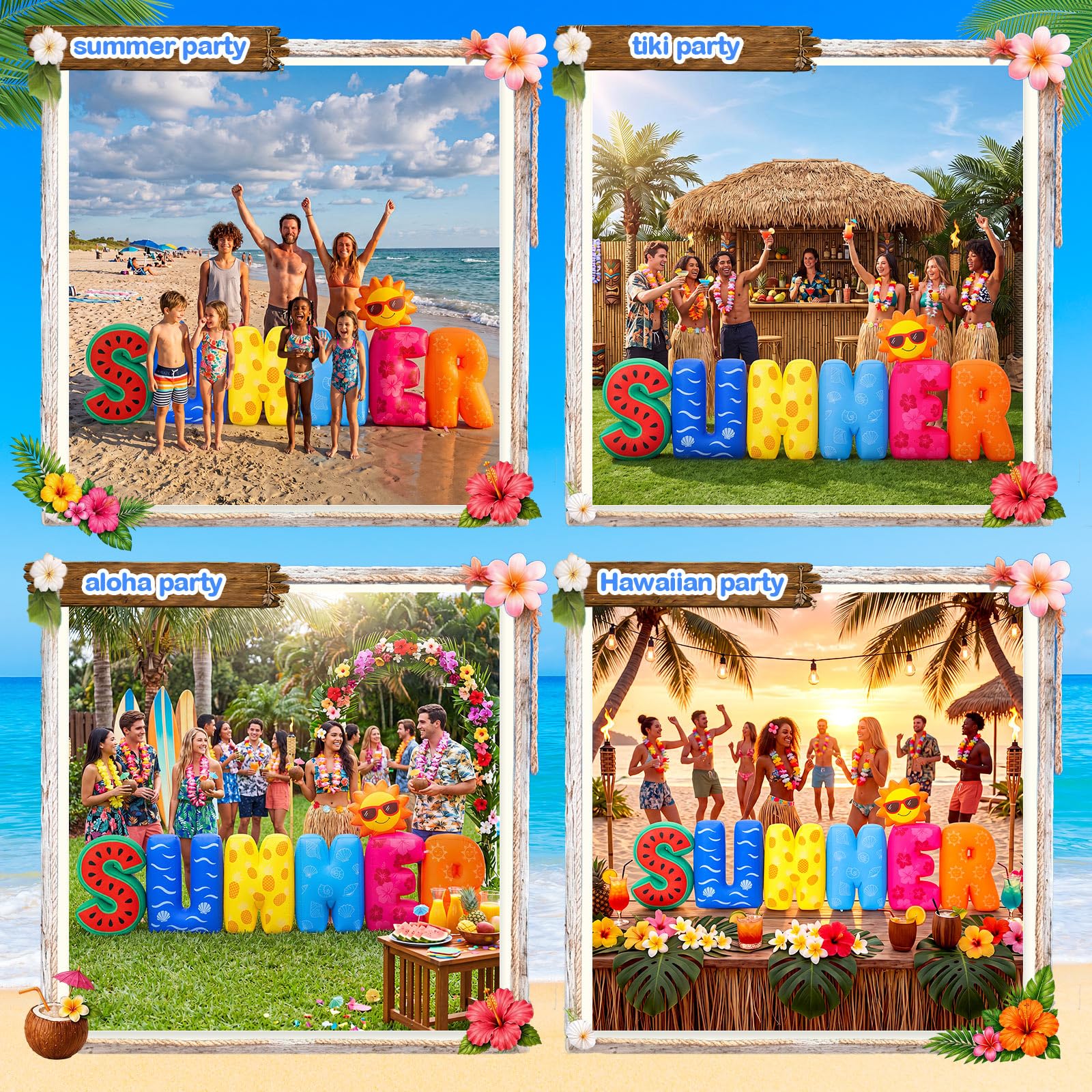 Vertintong poolside luau lifestyle scene adding festive decor impact