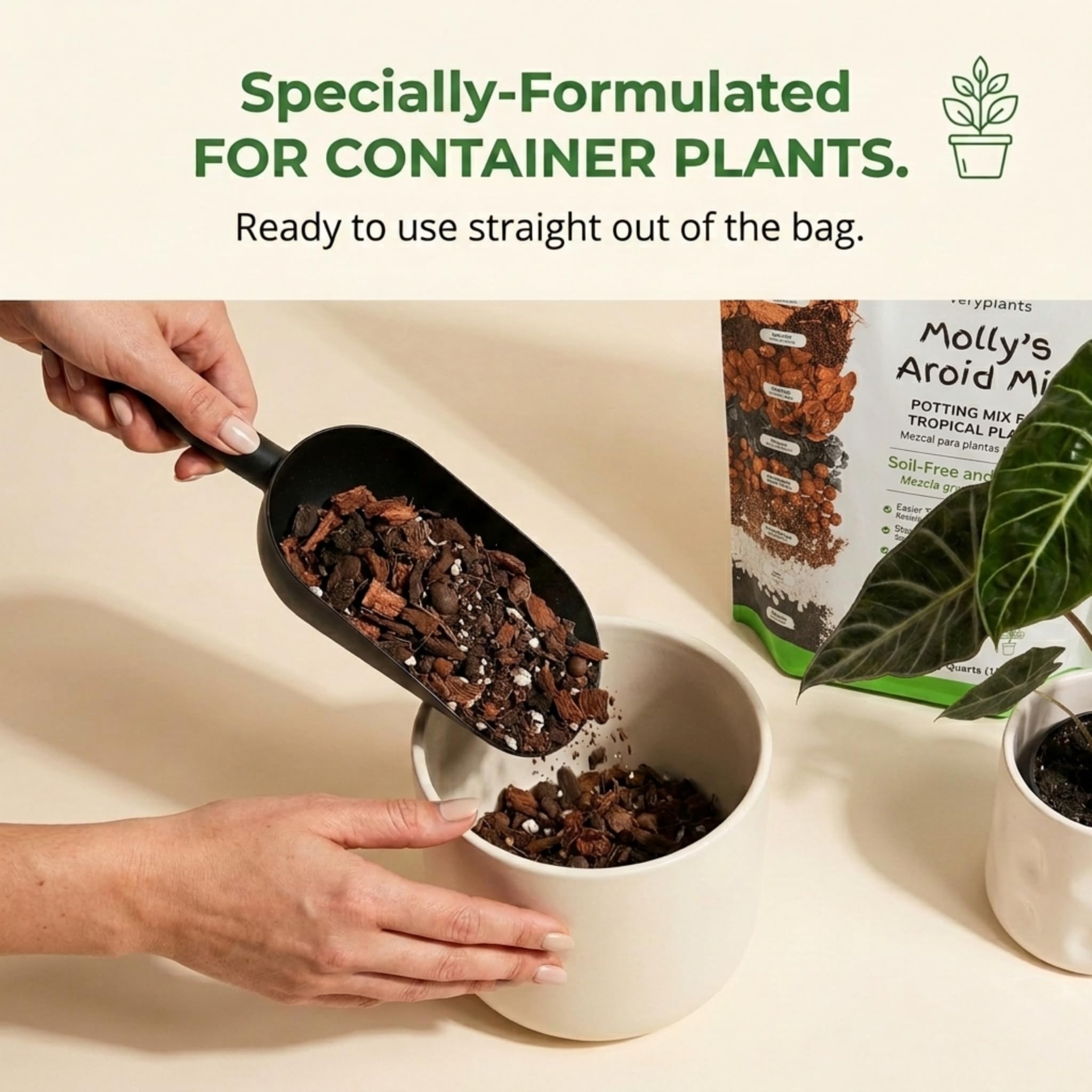 veryplants three-dry-quarts bag beside ruler showing compact size