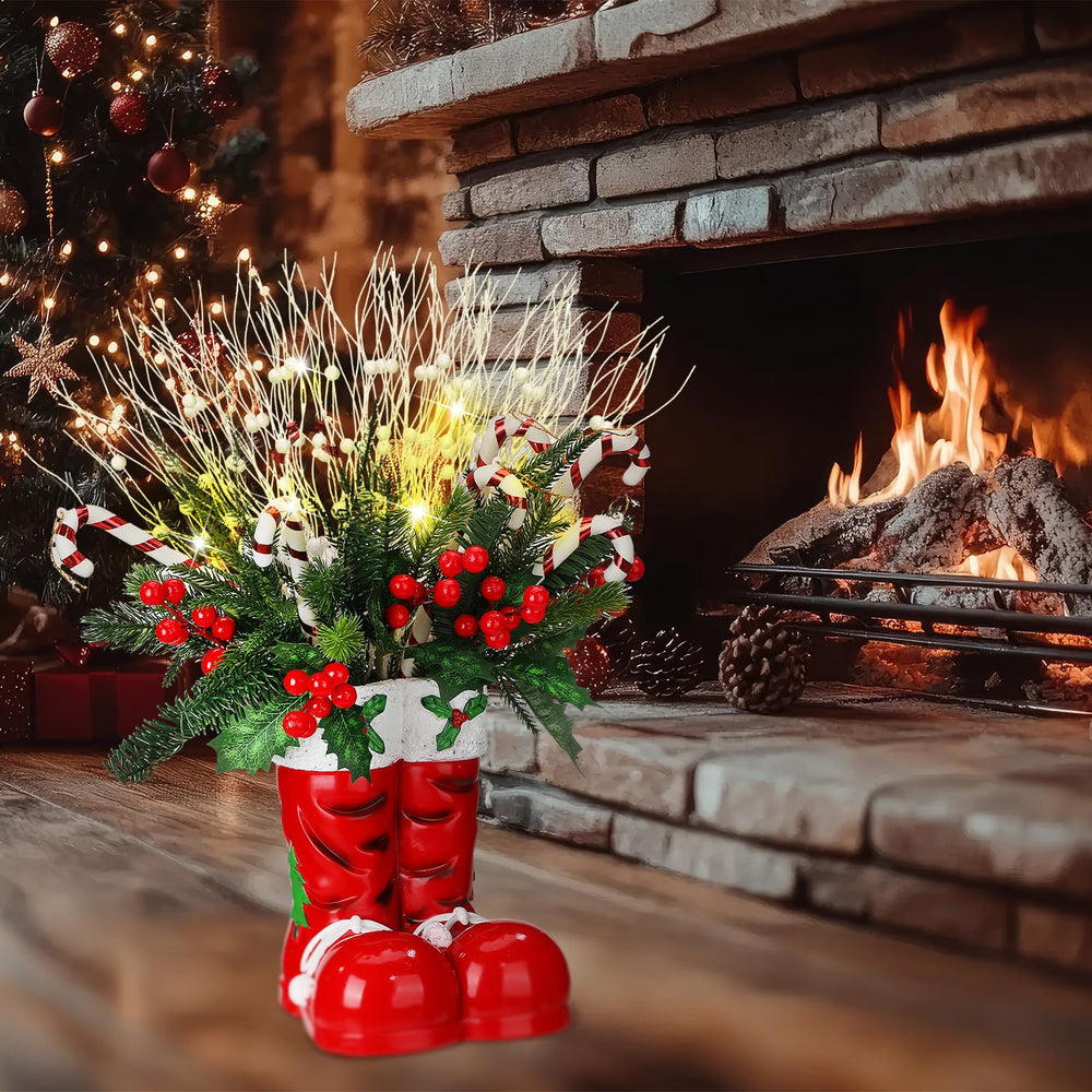 Vesici Santa boot arranged with included pine branches to show styling options