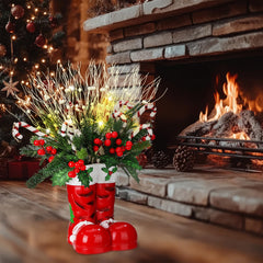 Vesici Santa boot arranged with included pine branches to show styling options
