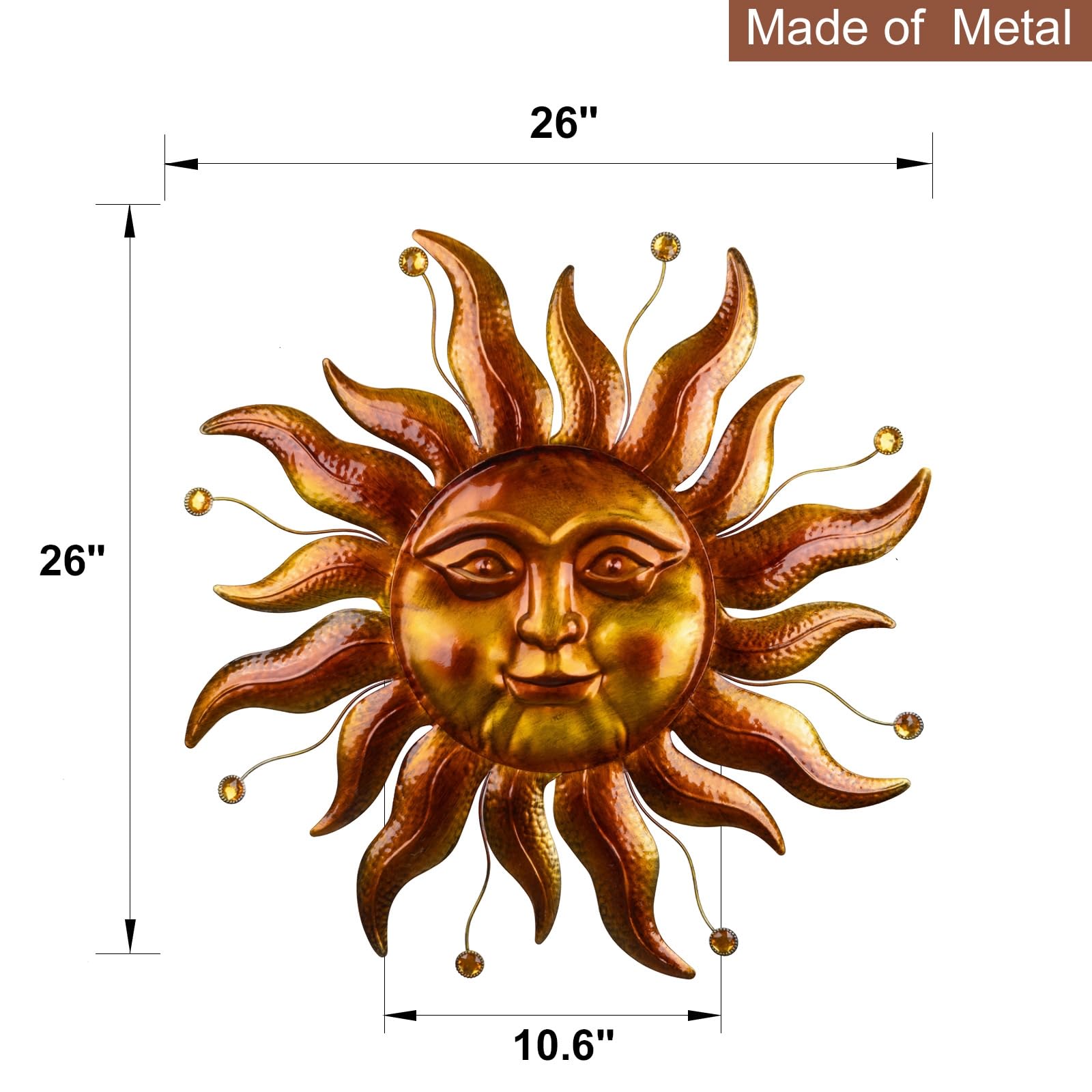 VESTCDF metal sun mounted on fence adding visual warmth to outdoor area benefit