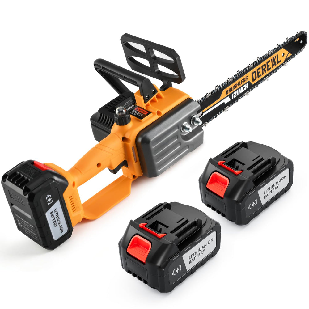 Vetoper front packaging showing the cordless chainsaw kit and included accessories for quick setup
