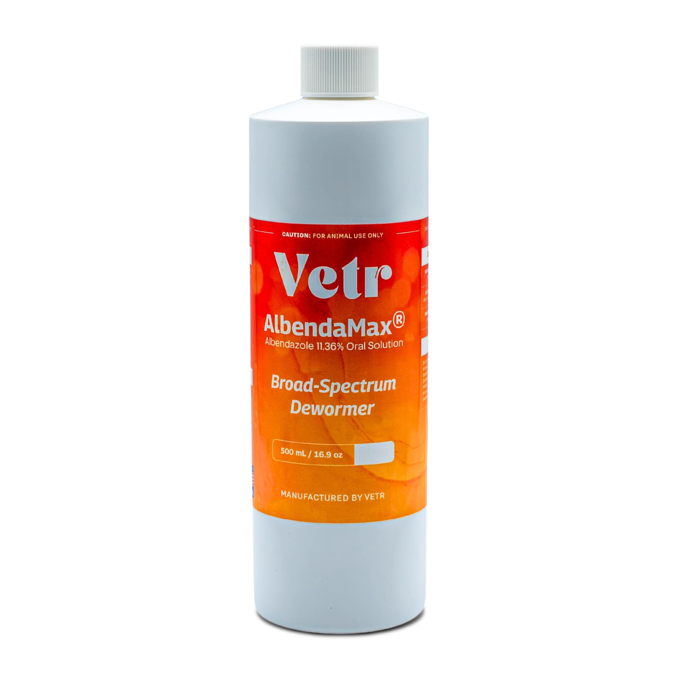 vetr AlbendaMax 500 mL bottle front label showing product name and dosing benefits