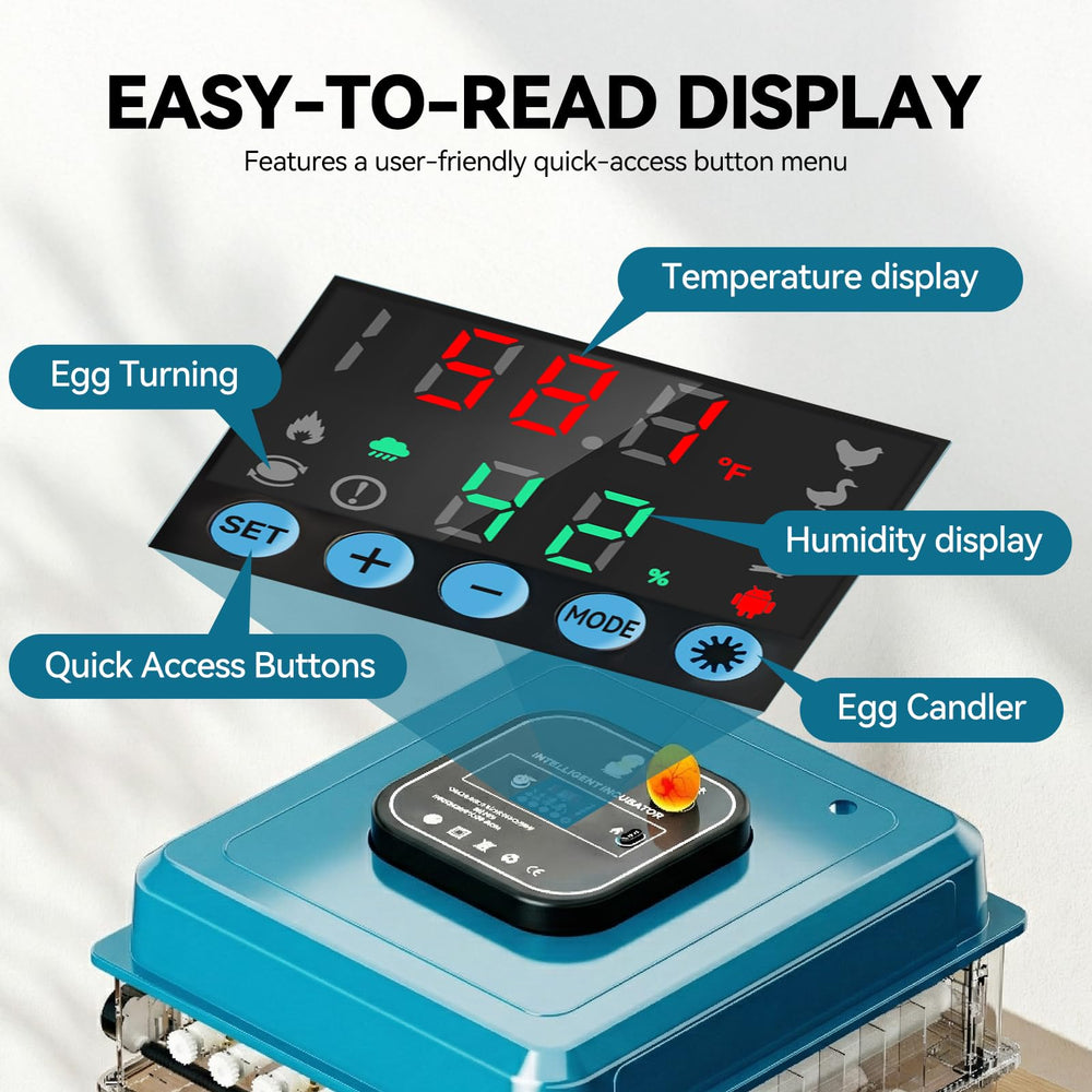 Vevitts digital control display close-up showing temperature humidity readouts and modes