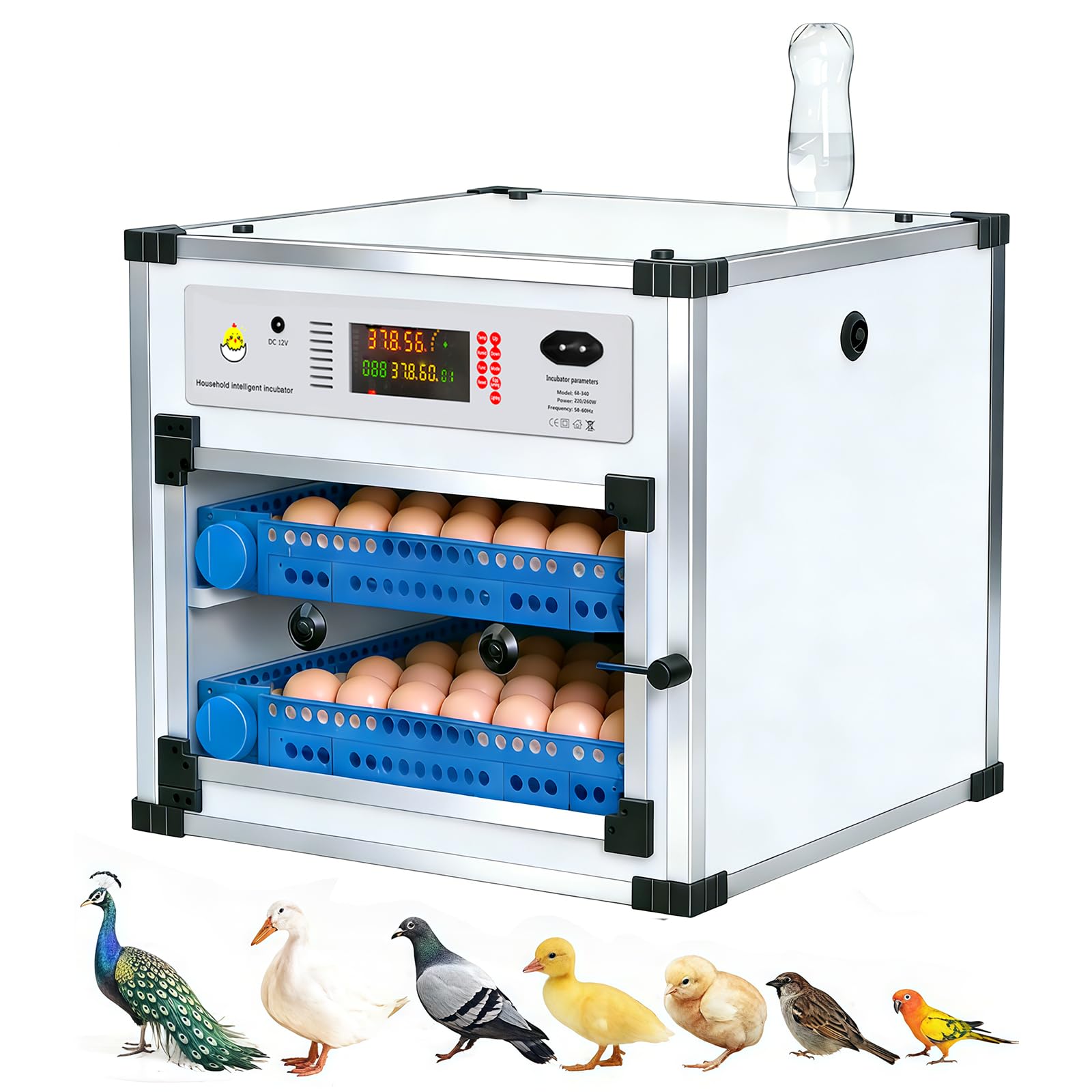Vevitts front view of incubator showing capacity and controls, boosts hatch management