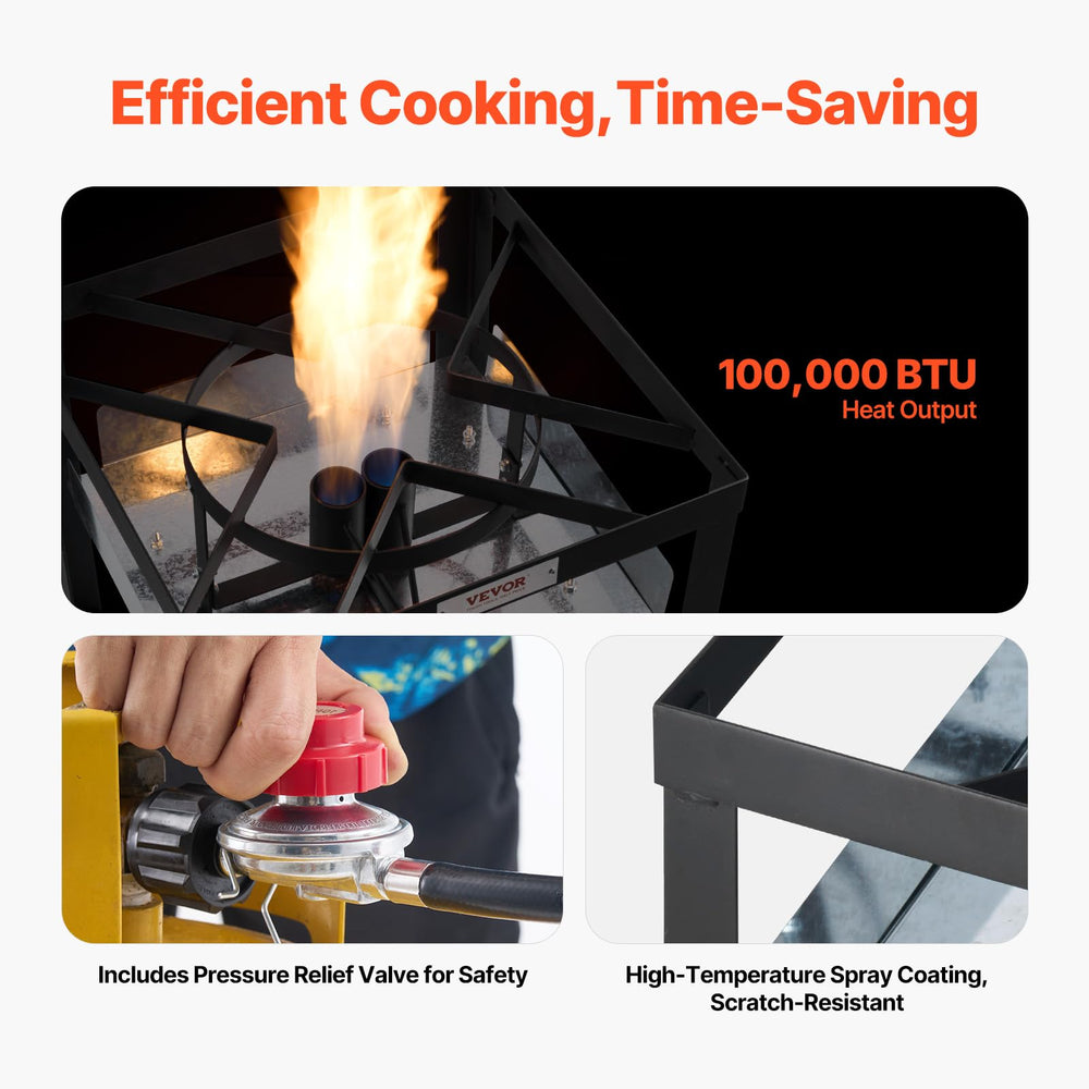 VEVOR high-output 100,000 BTU burner and square bracket offering fast heating and stability