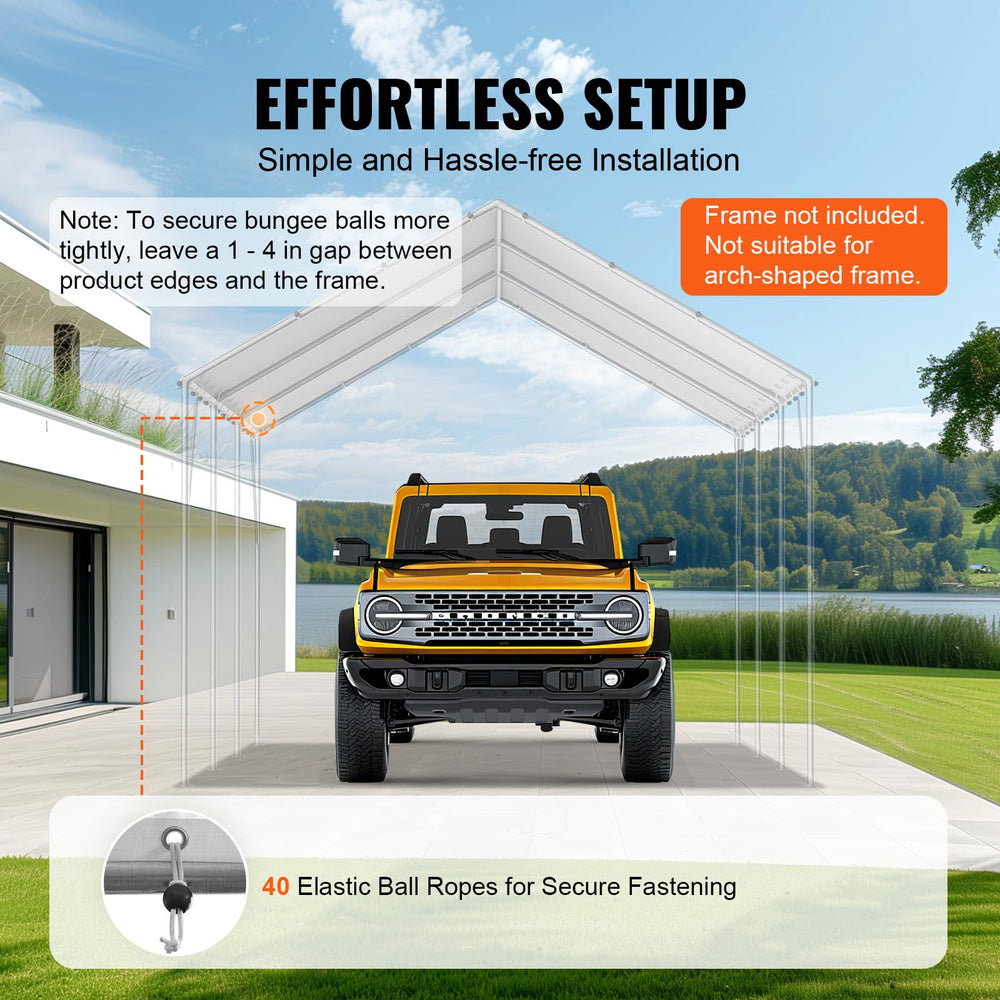 VEVOR canopy edge fitted to frame showing how the cover secures tightly
