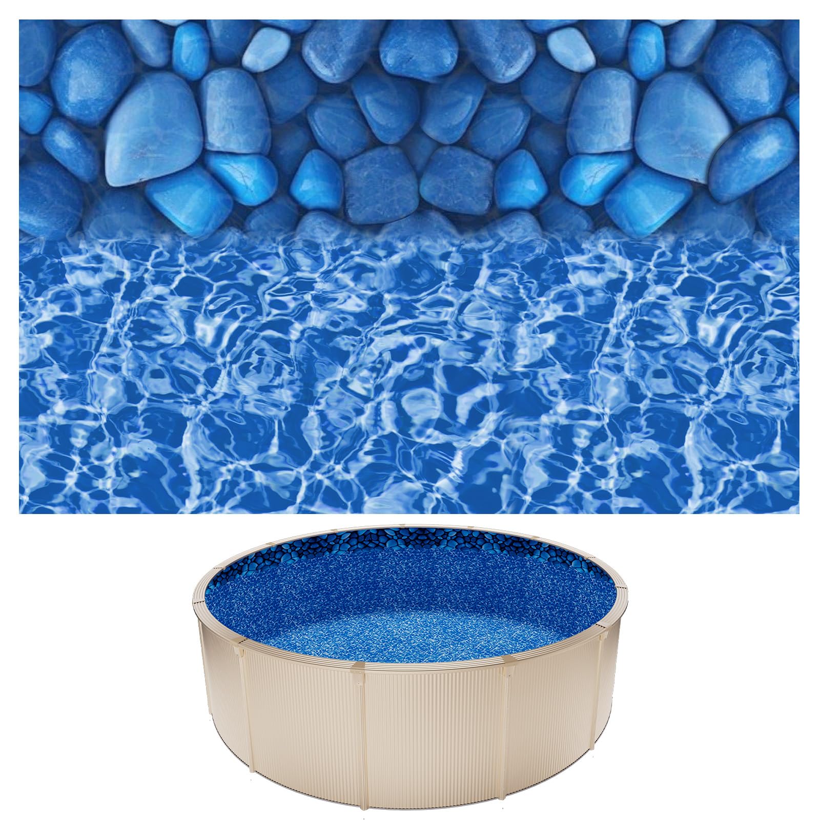 VEVOR front packaging showing 15 ft pool liner fit and easy installation benefit