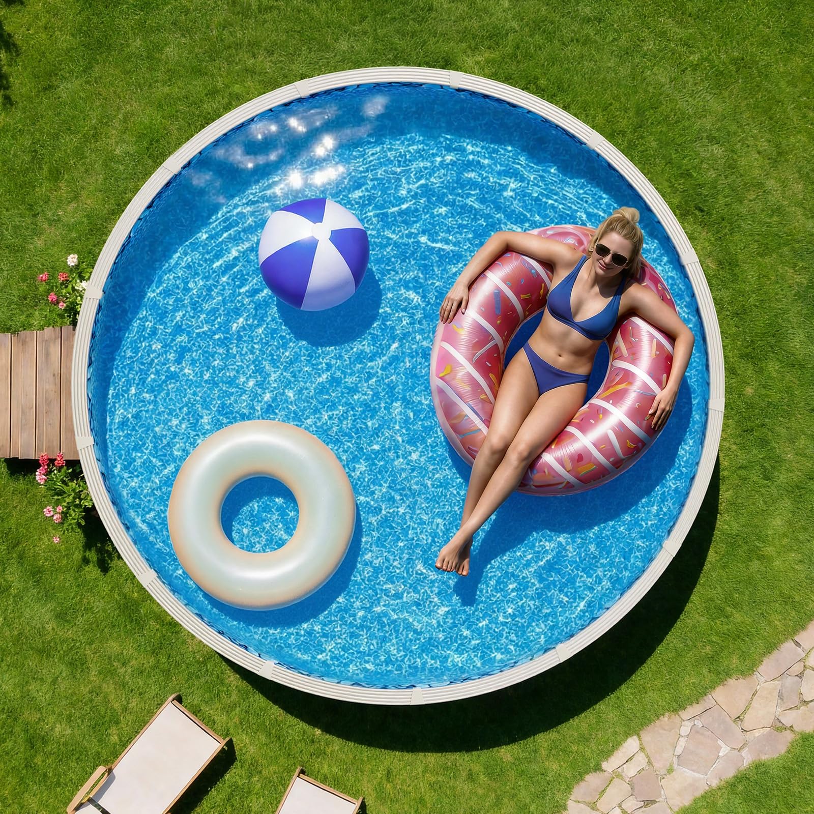 VEVOR liner in sunny backyard demonstrating UV resistance and outdoor readiness