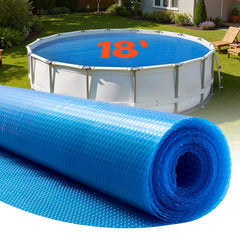 VEVOR front view of 18ft round solar pool cover showing full spread and benefit of heat retention