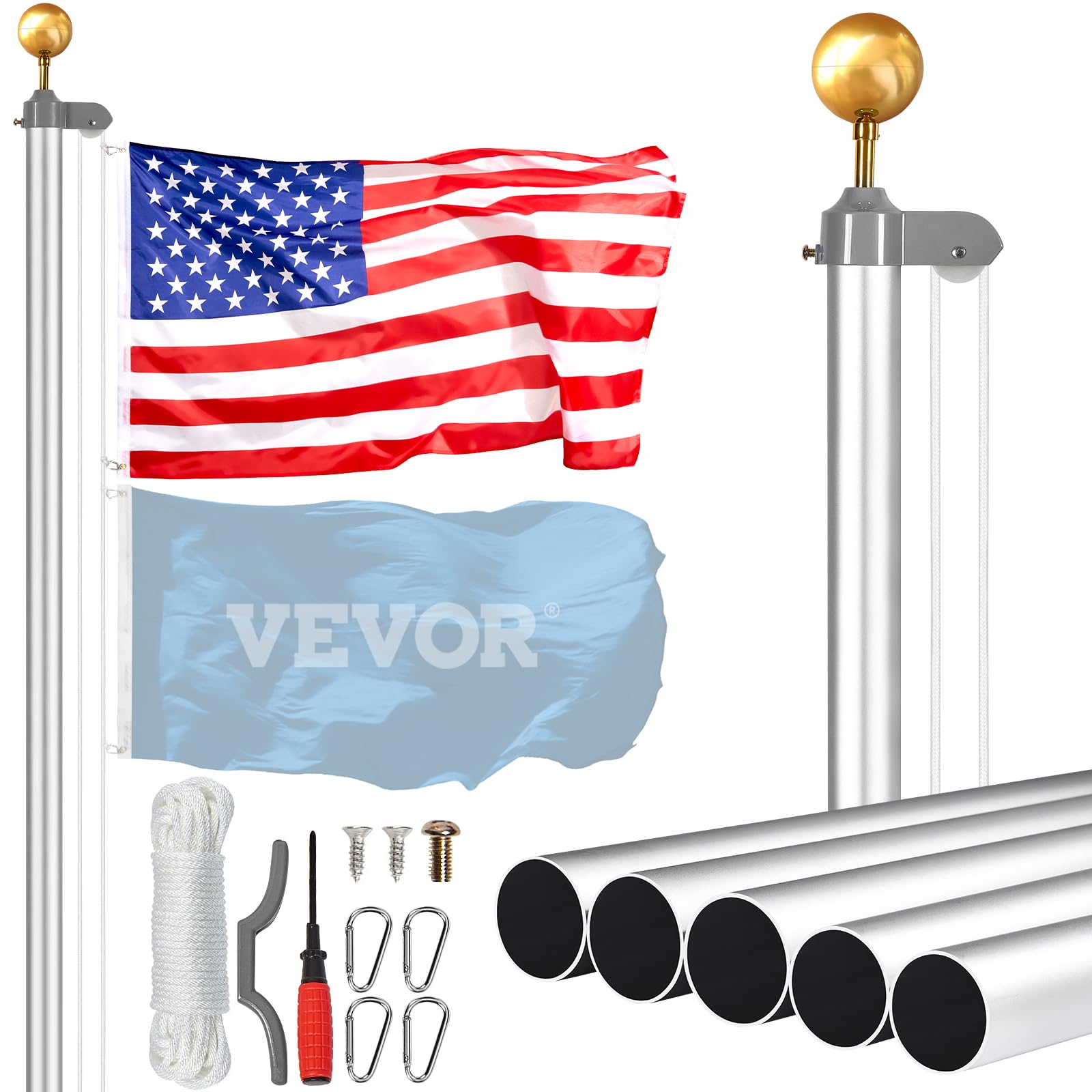 VEVOR full assembled 20ft flagpole erected showing durable outdoor presence