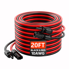 VEVOR front view of 20ft black and red solar extension pair showing connectors, durable and ready to use