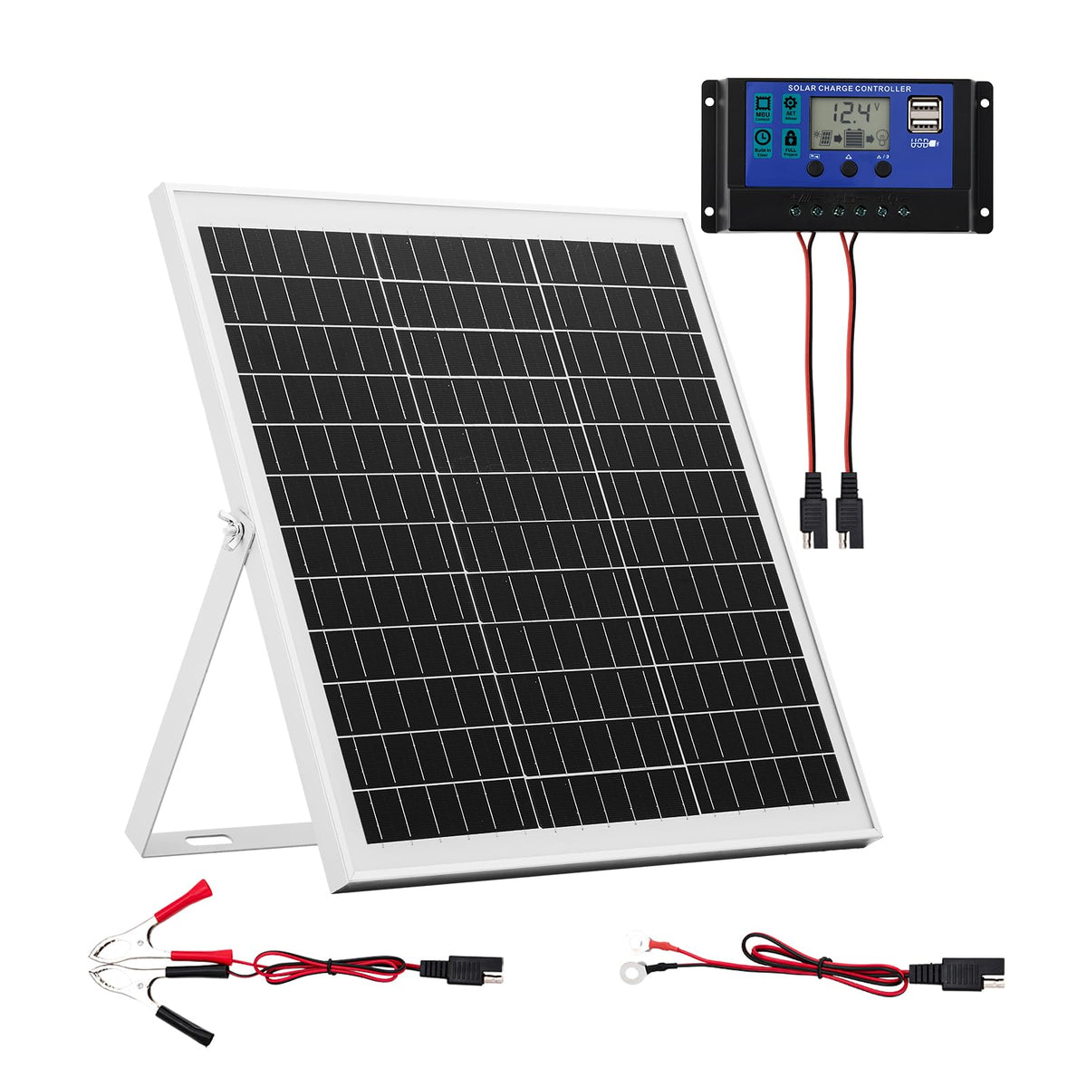VEVOR front view of 20W solar panel showing compact design and easy mounting benefit