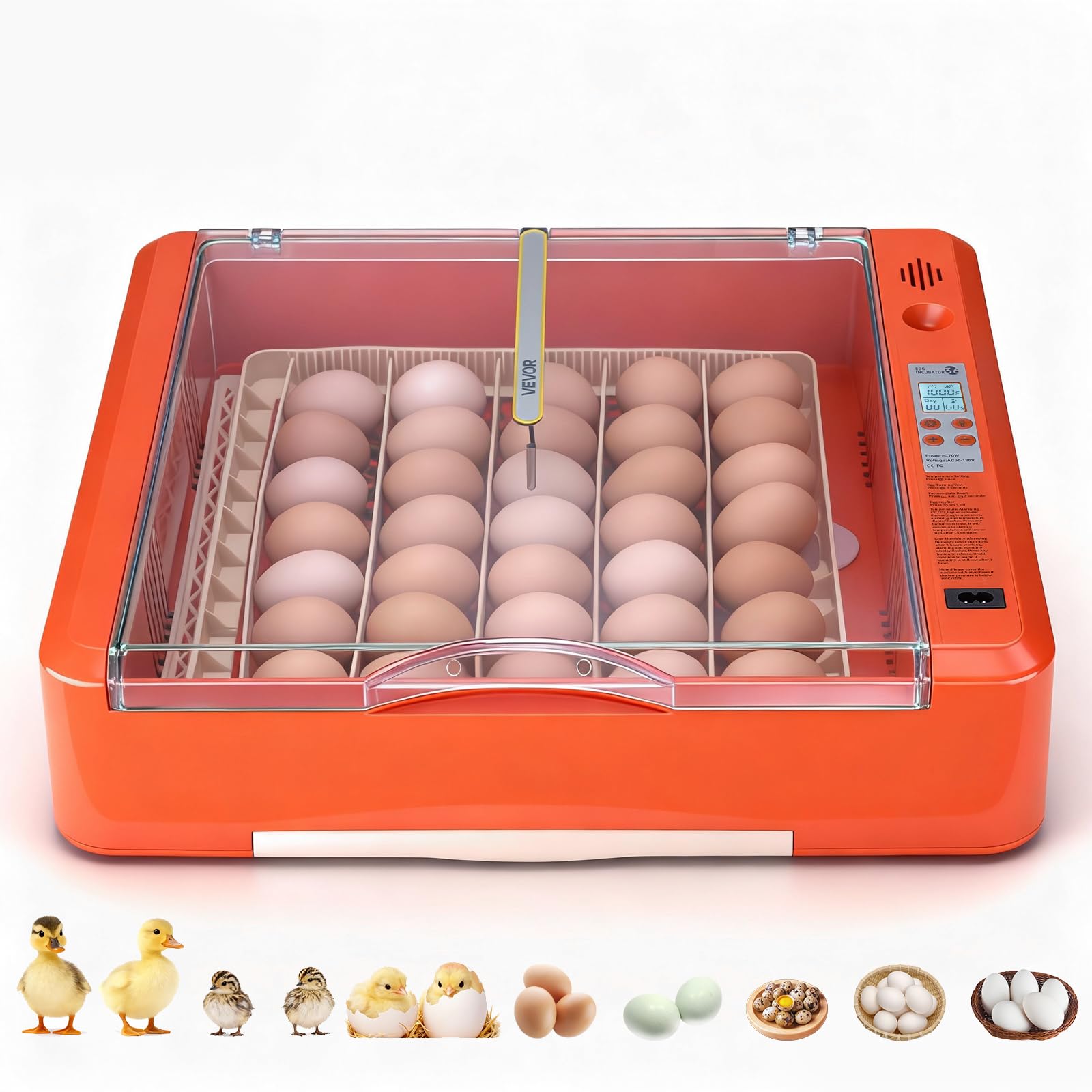 VEVOR front view showing incubator and clear lid for easy monitoring