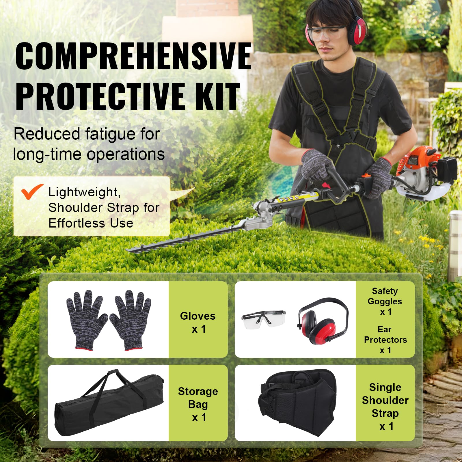 VEVOR 3T metal blade cutting through brush to clear thick weeds and saplings