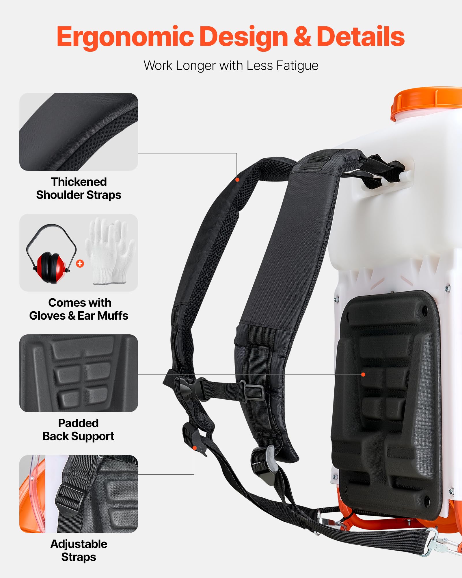 VEVOR 4-gallon tank detail showing capacity for longer application sessions