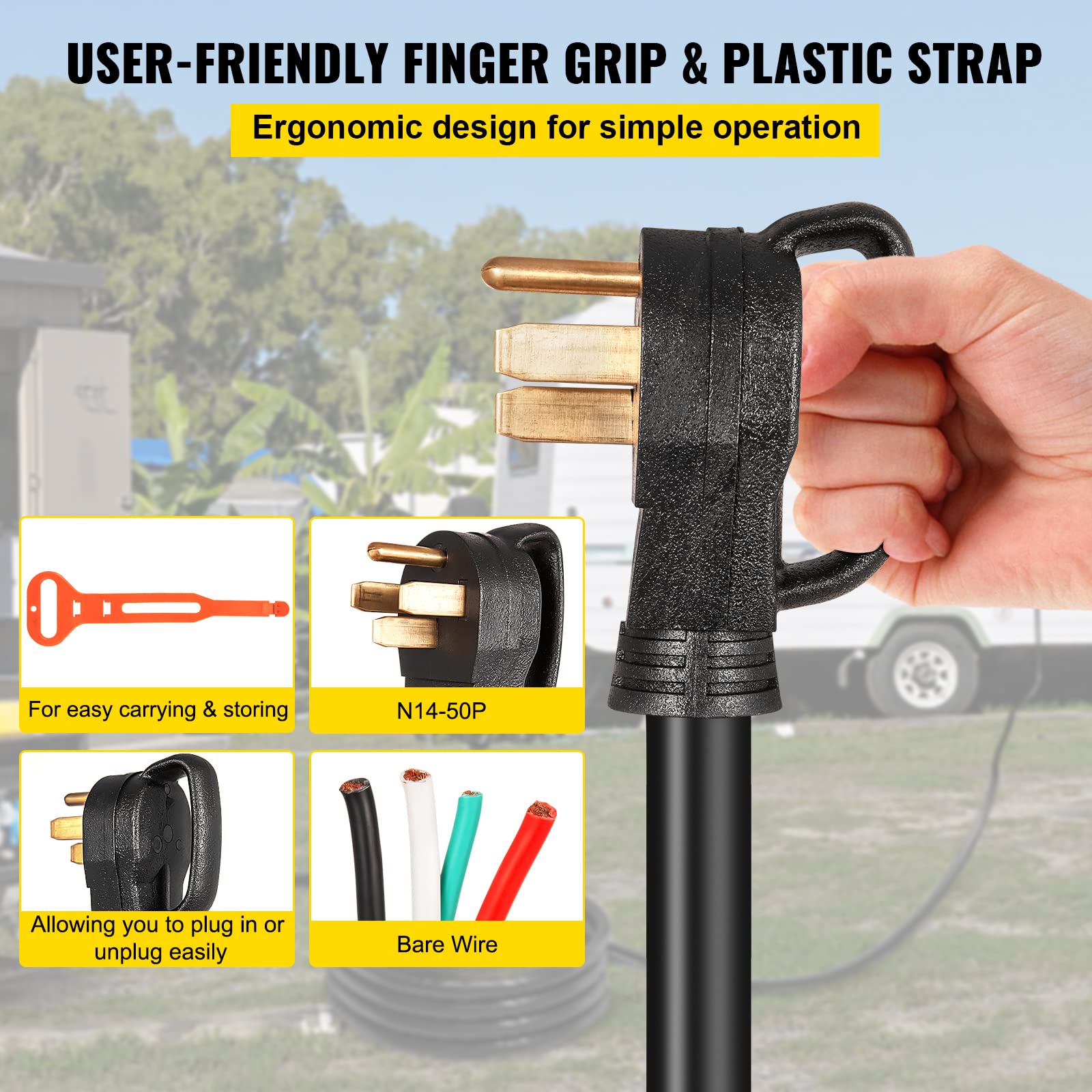 VEVOR coiled 30ft cord with integrated strap for tidy storage and easy transport