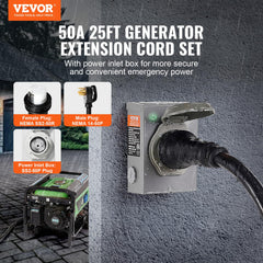 VEVOR 25ft 50A generator cord full length for flexible placement