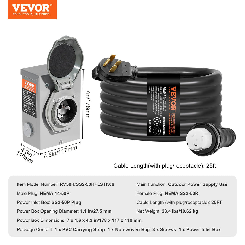 VEVOR kit installed on RV side demonstrating stable shore power hookup