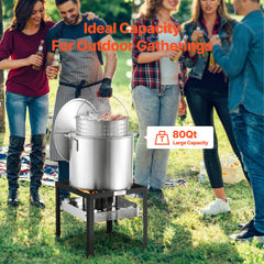 VEVOR close-up of 80 Qt food-grade aluminum pot showing durable finish and safe cooking
