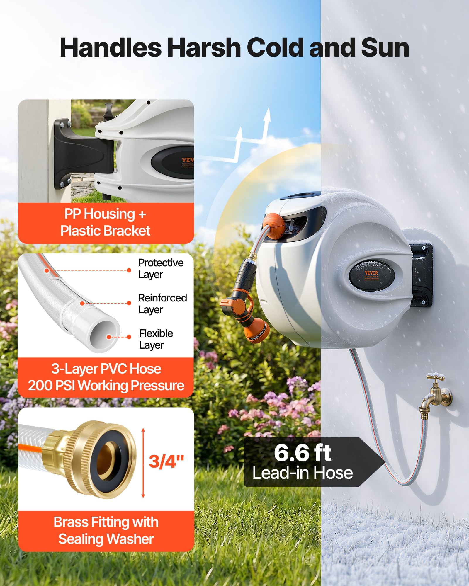 VEVOR nine-pattern nozzle showing spray options for versatile watering