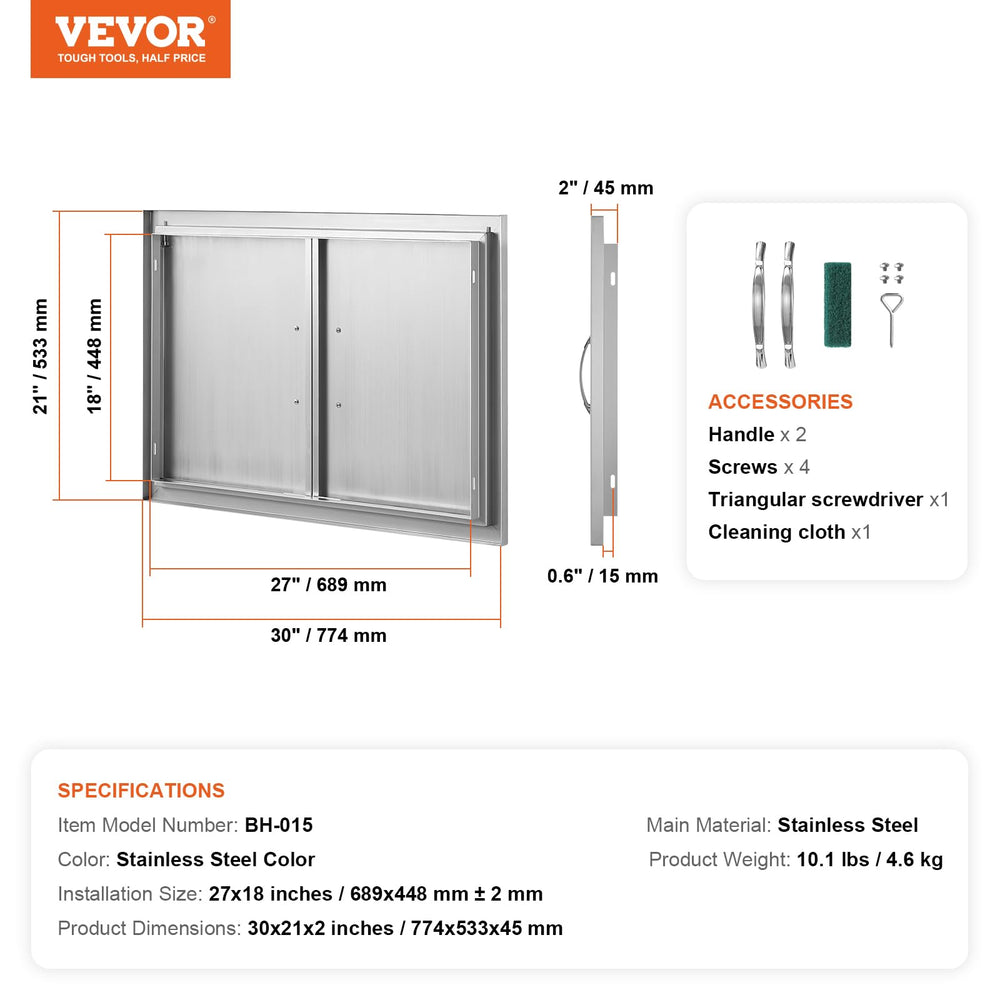VEVOR door next to hands to show scale and convenient operation for installers