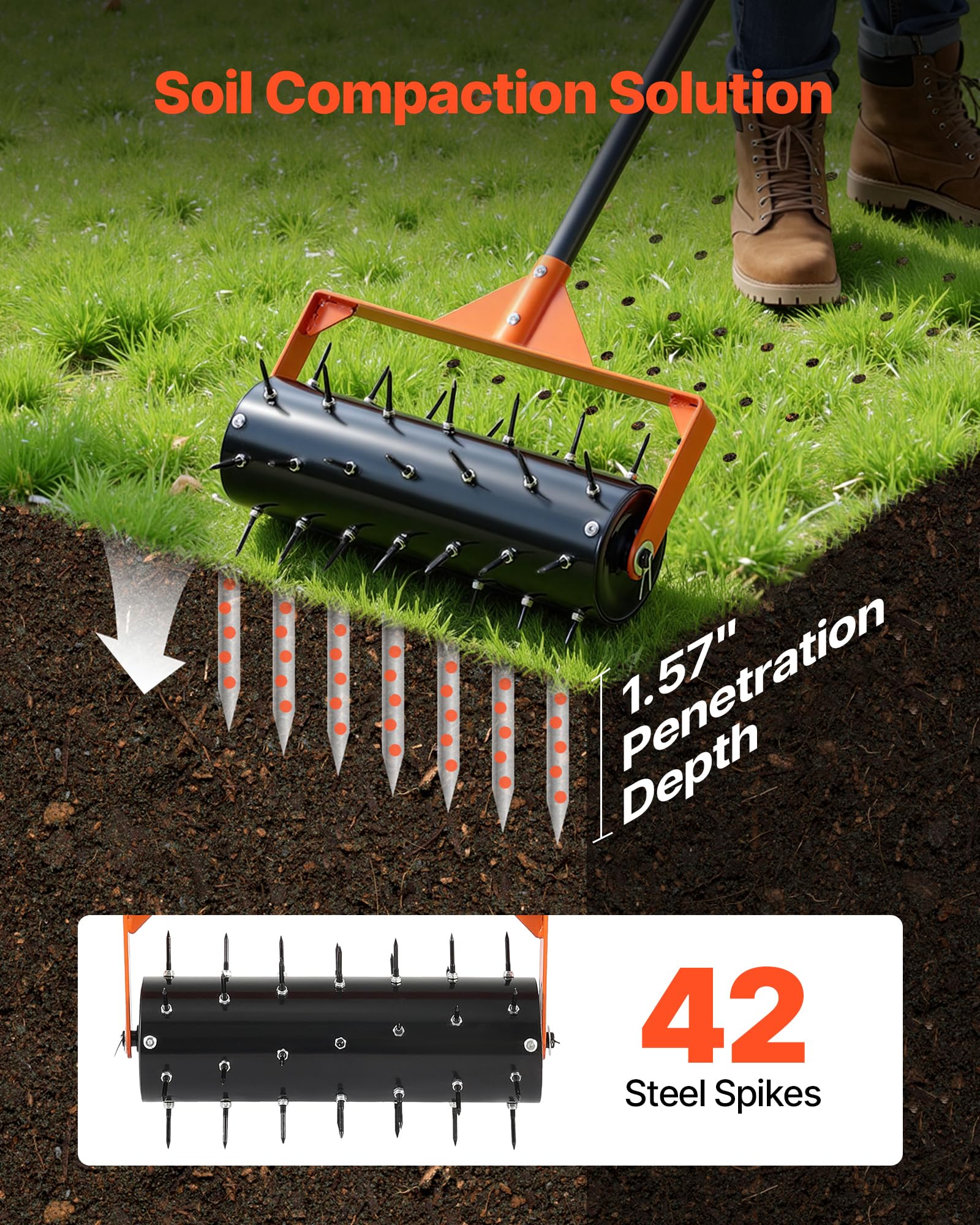 VEVOR close-up of handle and frame for comfortable upright operation