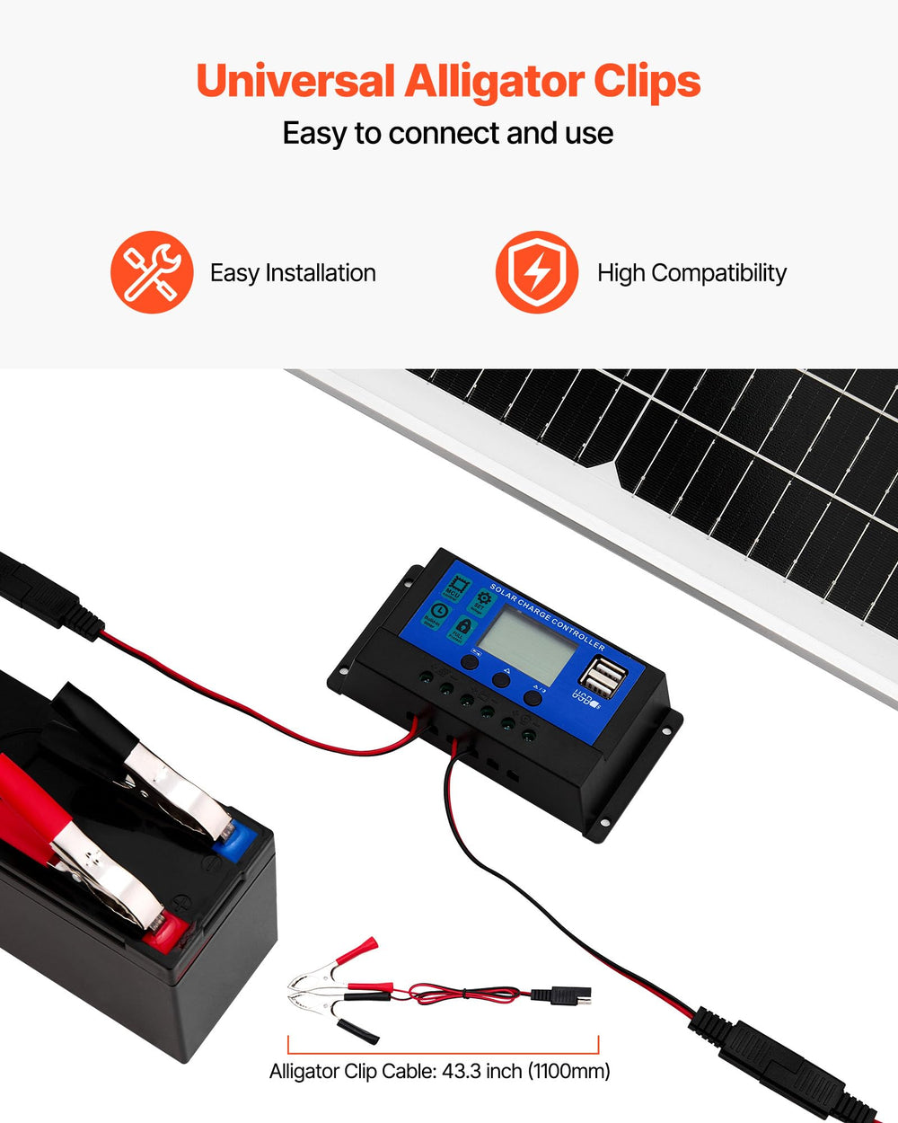 VEVOR alligator clips and long extension cable included for easy battery connection and reach
