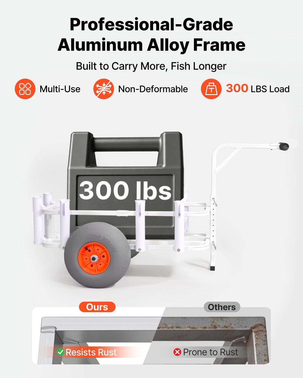 VEVOR close-up of aluminum alloy frame highlighting rust resistance