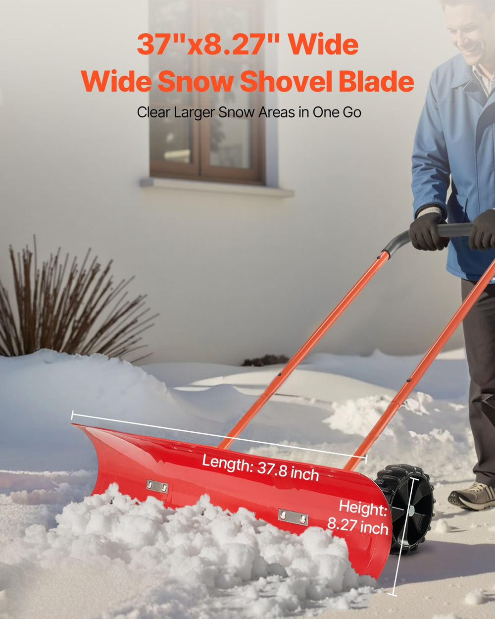 VEVOR close-up of angled blade demonstrating efficient snow channeling