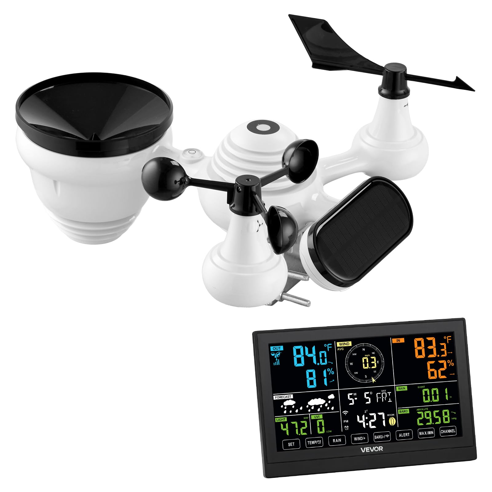 VEVOR phone screen with WeatherCloud integration for remote monitoring