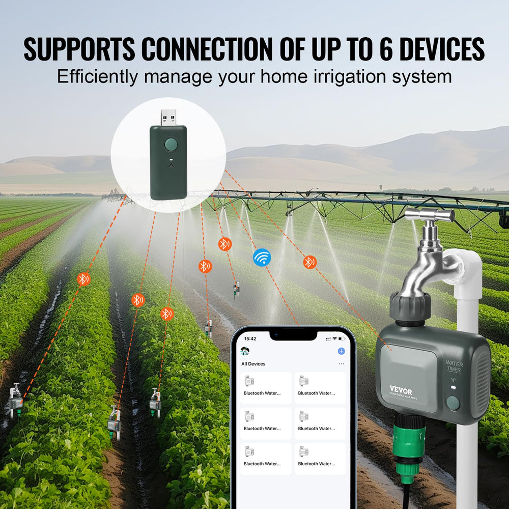 VEVOR app scheduling screen on smartphone displaying customizable watering programs