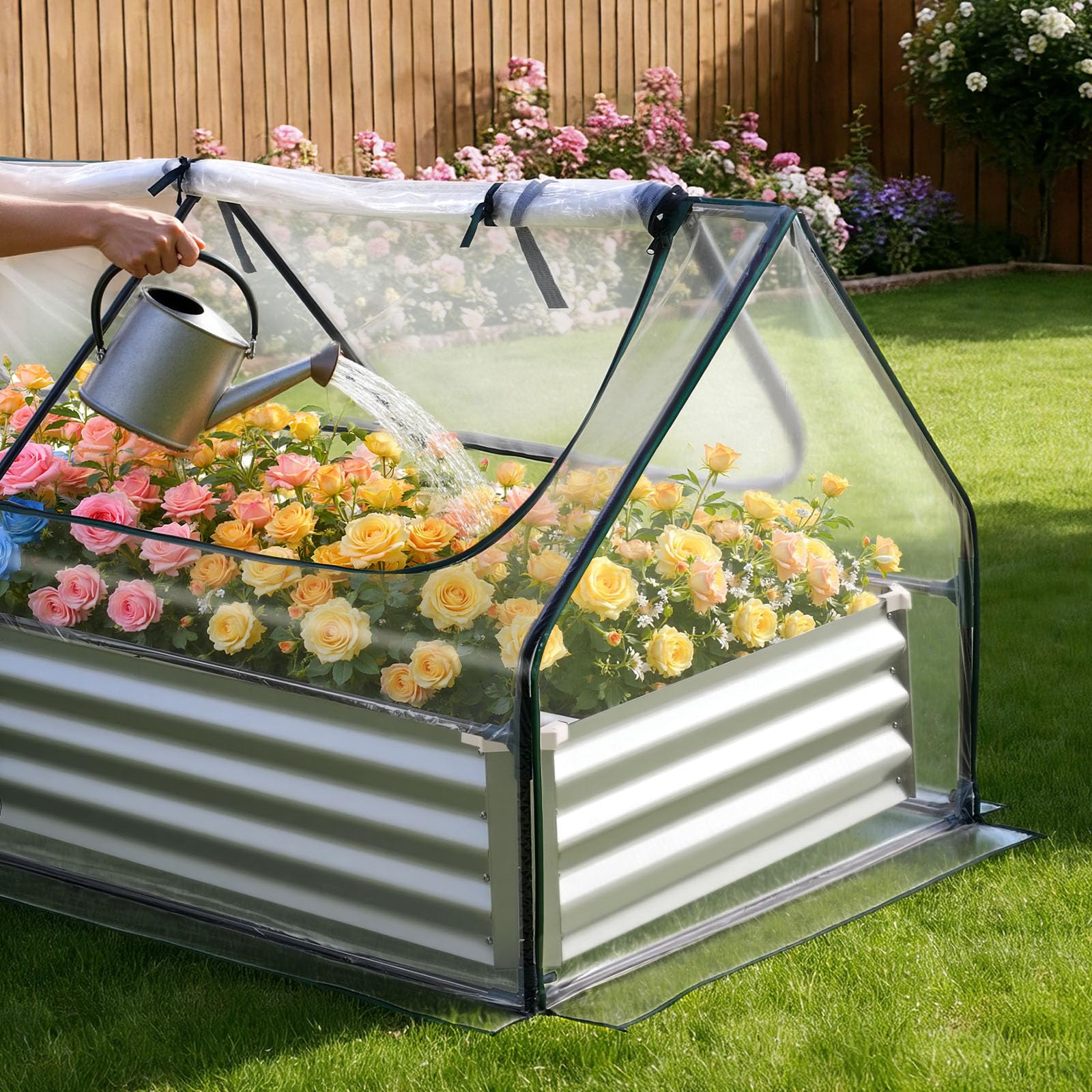 VEVOR unassembled components laid out showing included steel frame and panels