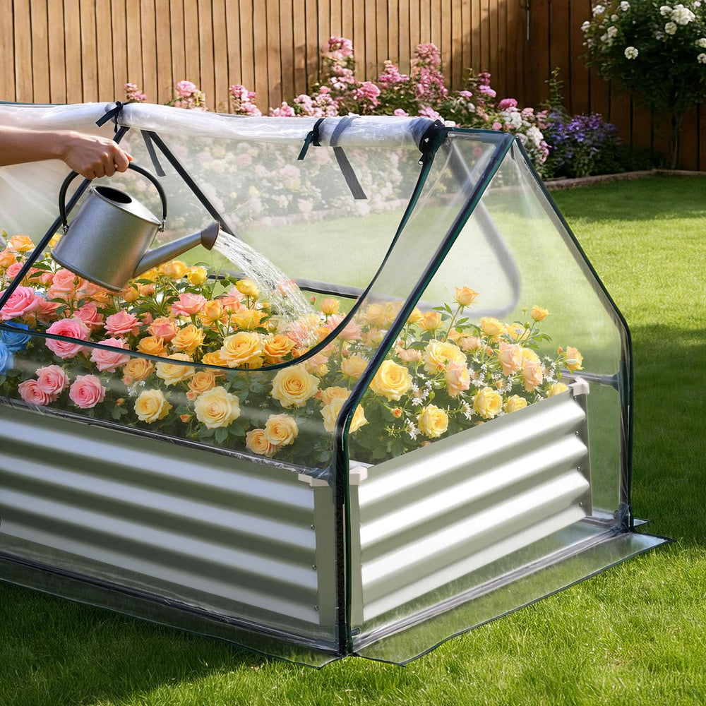 VEVOR unassembled components laid out showing included steel frame and panels