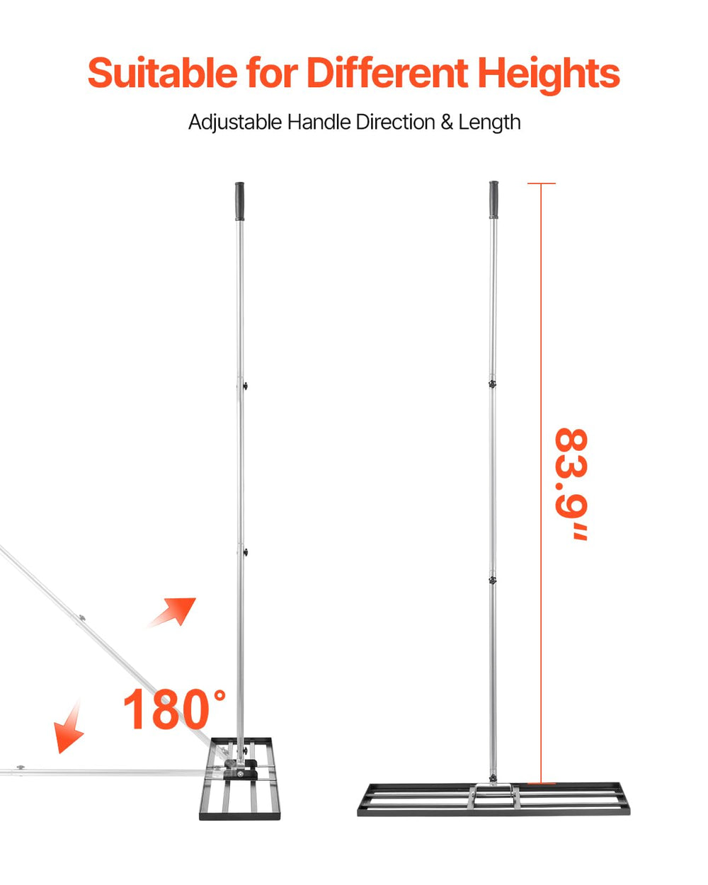 VEVOR assembled side profile showing overall length and sturdy construction benefit
