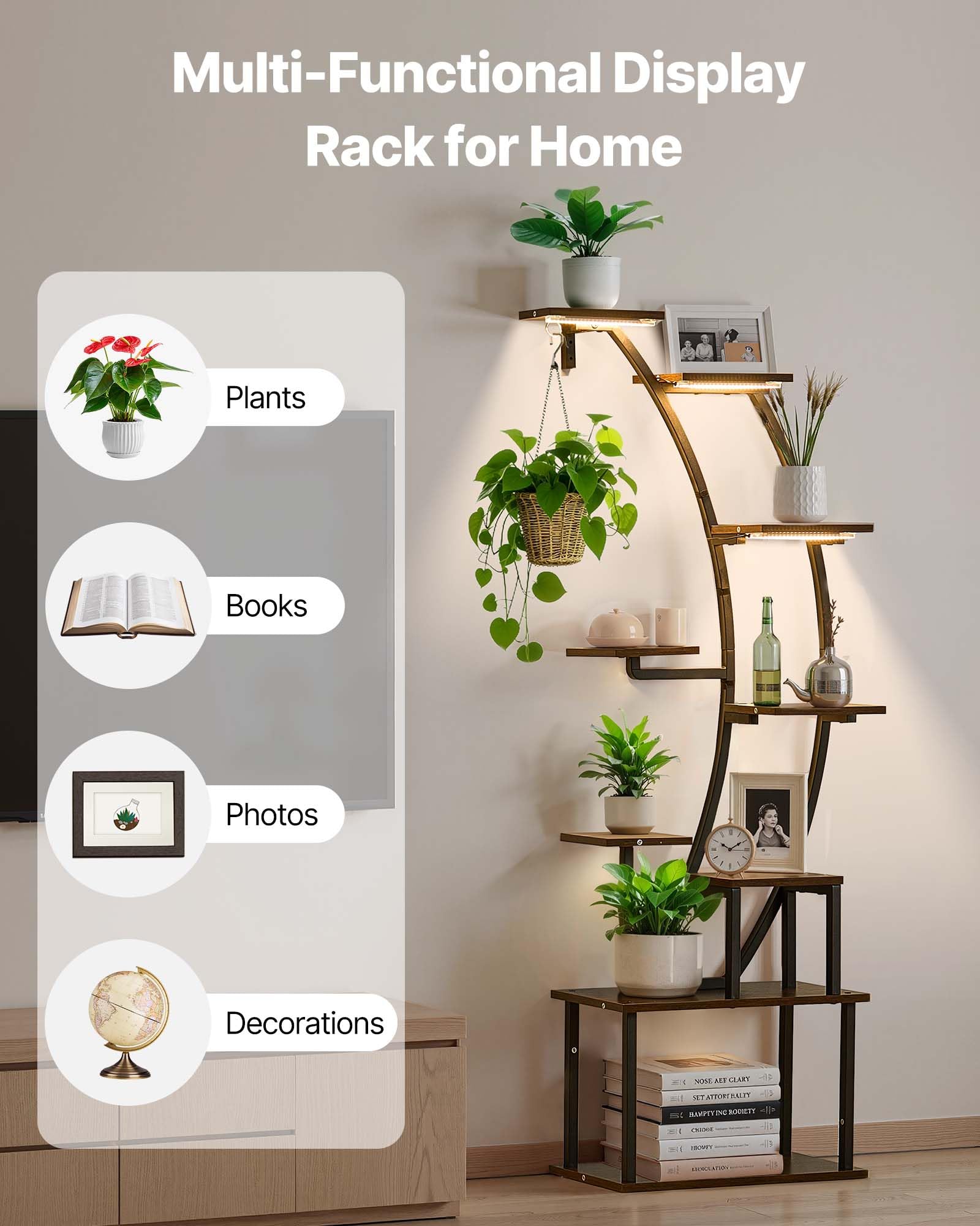 VEVOR assembled rack filled with varied plants showing display and organization benefit