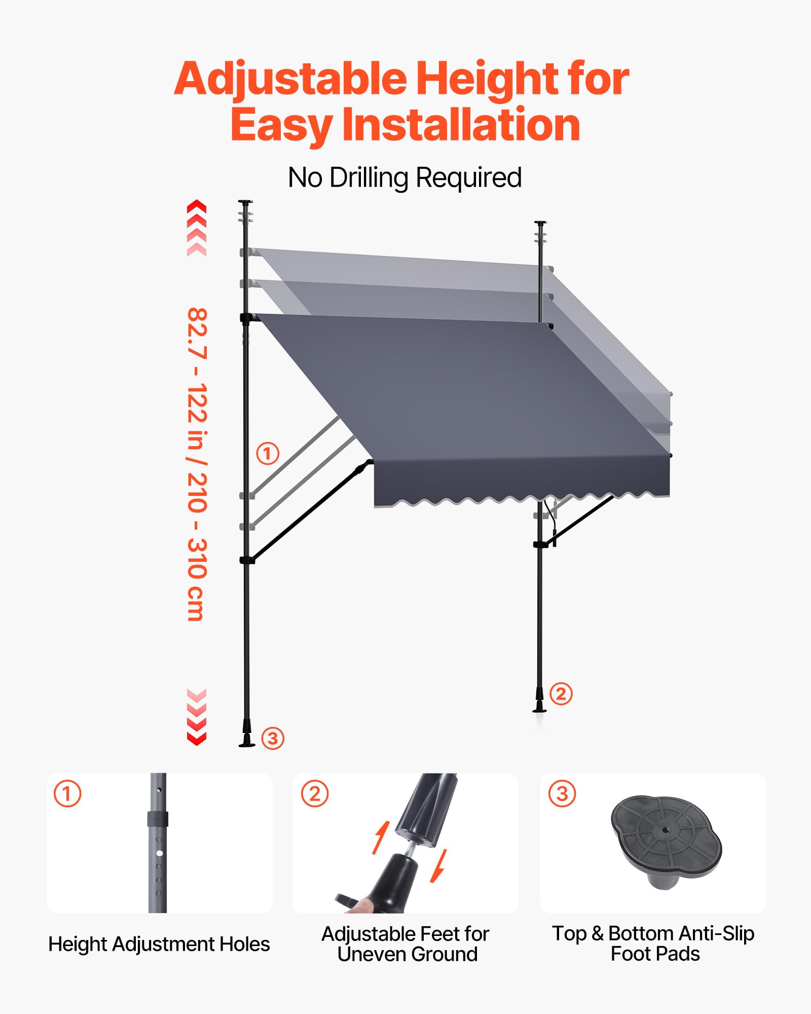 VEVOR frame connection parts showing sturdy steel-aluminum build benefit