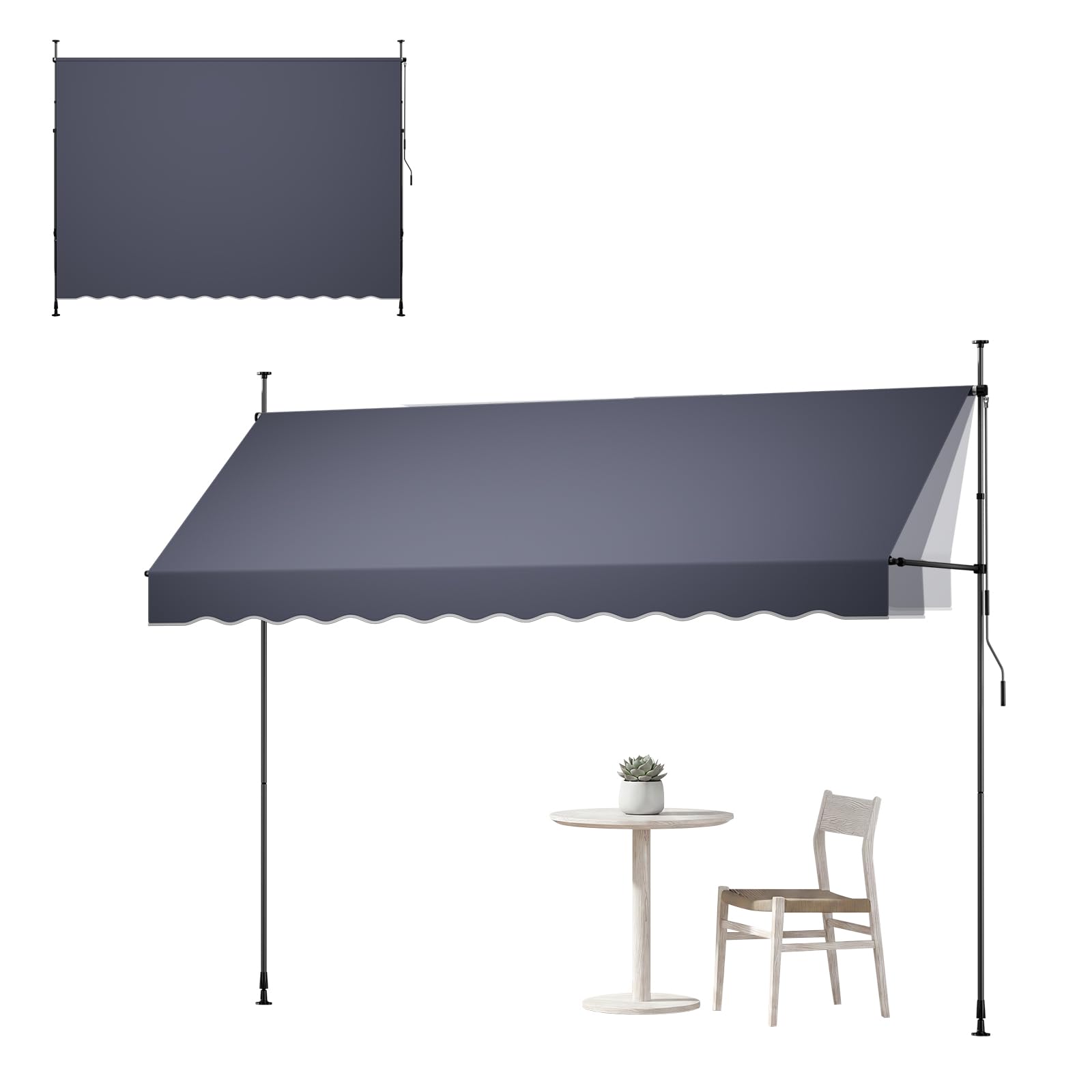 VEVOR front view of extended awning showing full shade benefit