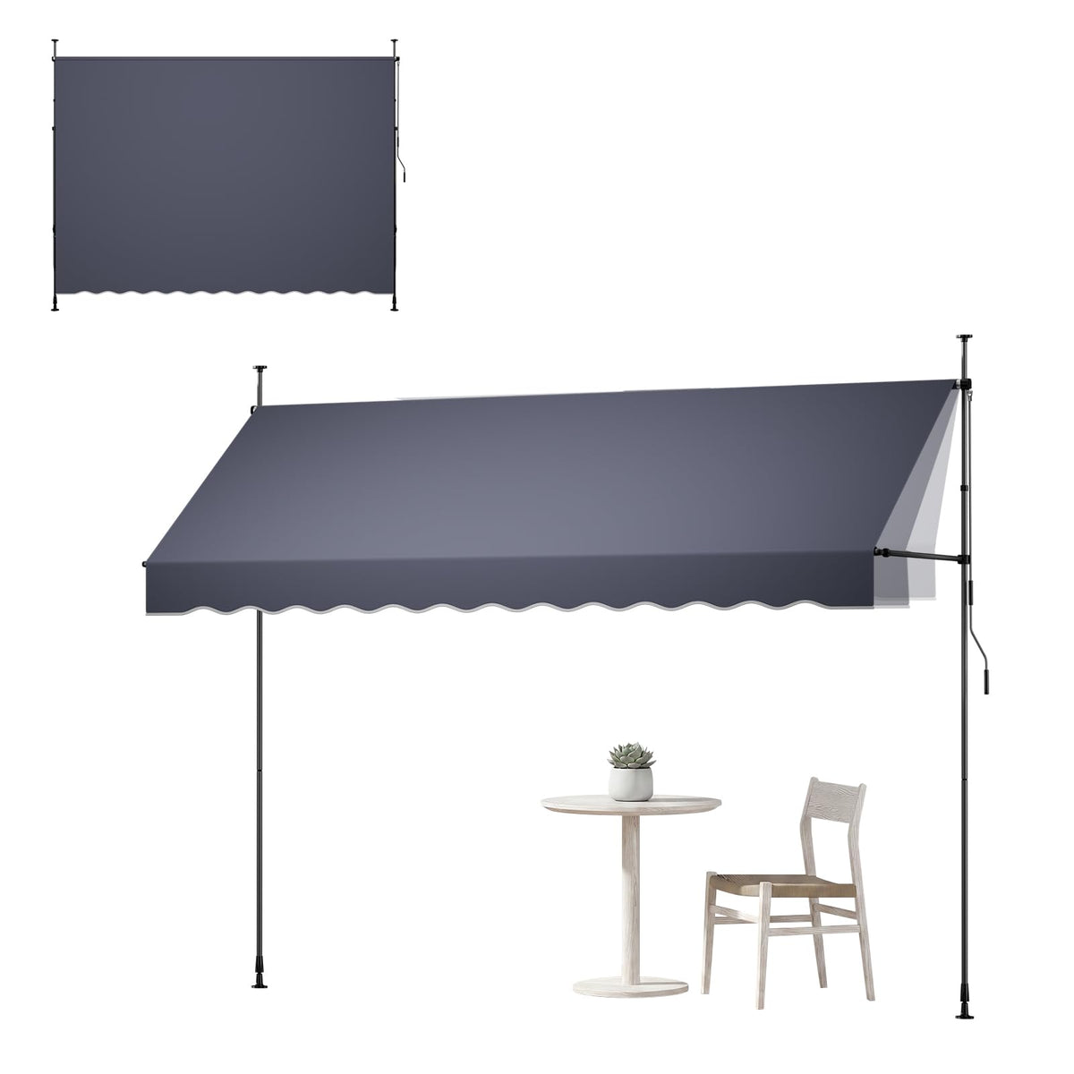 VEVOR front view of extended awning showing full shade benefit