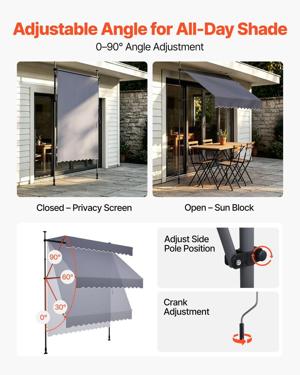 VEVOR awning mounted on balcony creating private shaded seating
