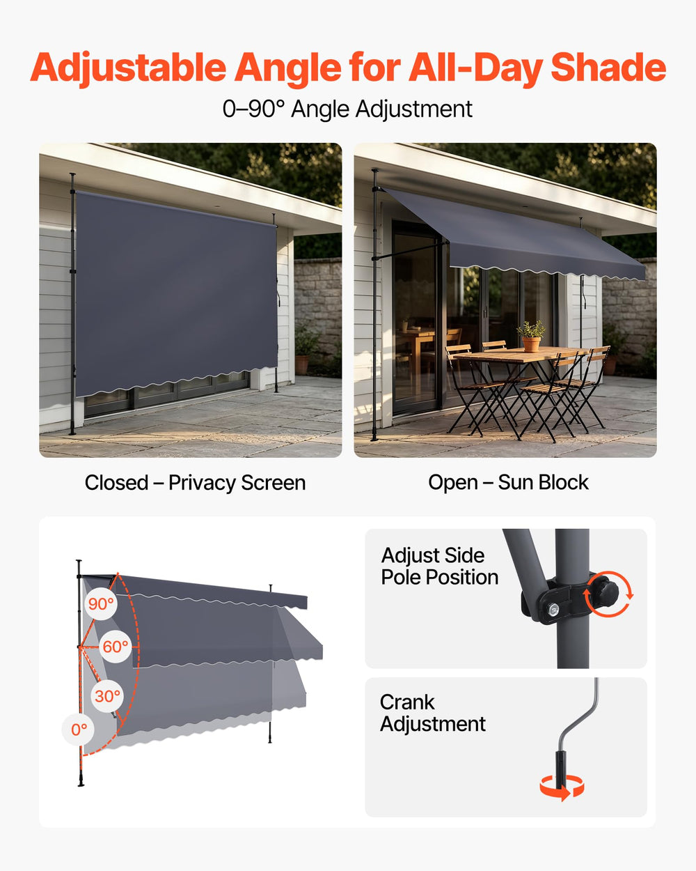 VEVOR awning rolled up for compact storage and weather protection benefit