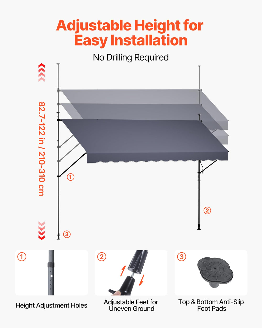 VEVOR awning scale next to person demonstrating 138-inch wide coverage