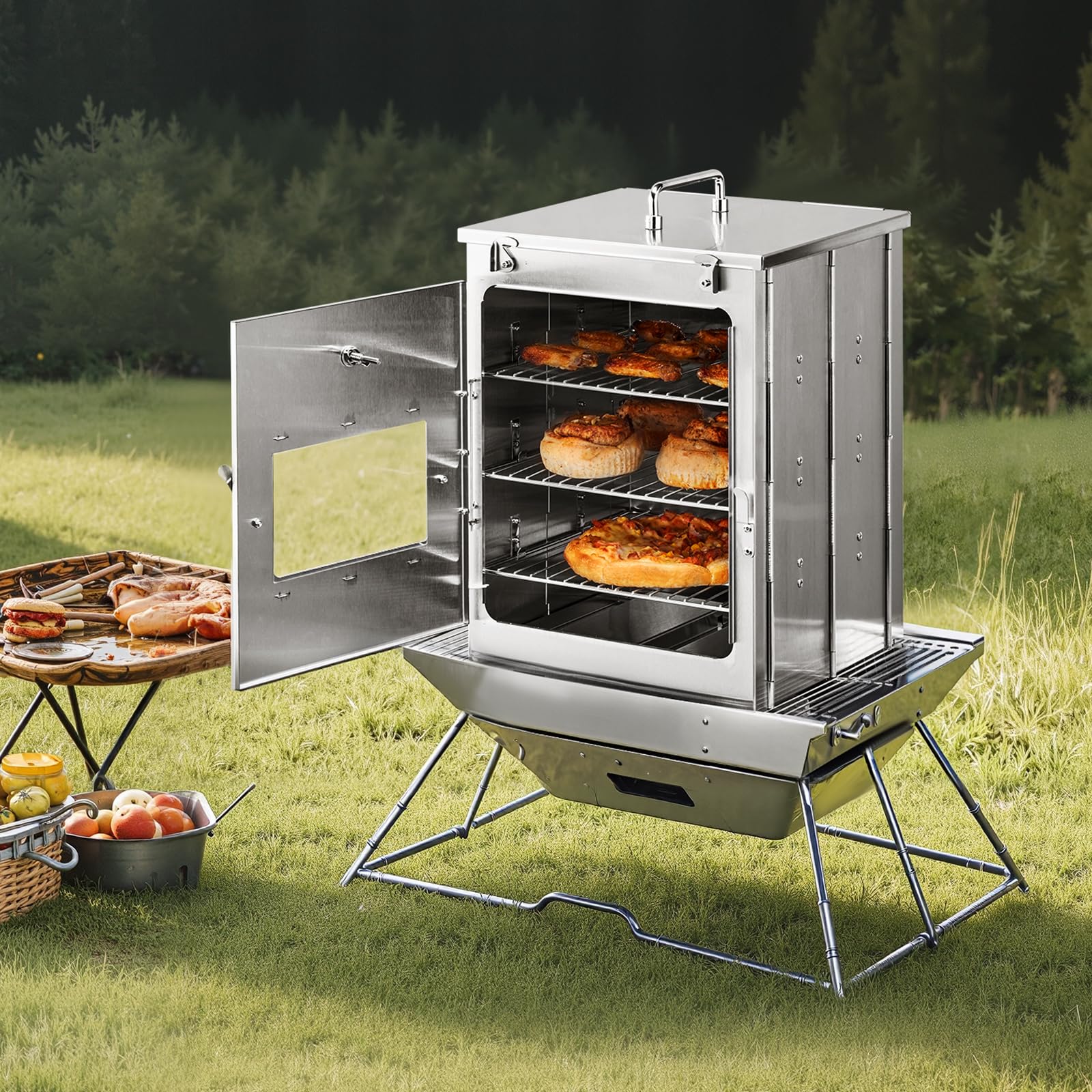 VEVOR baking a pizza inside oven illustrating even heat distribution benefit