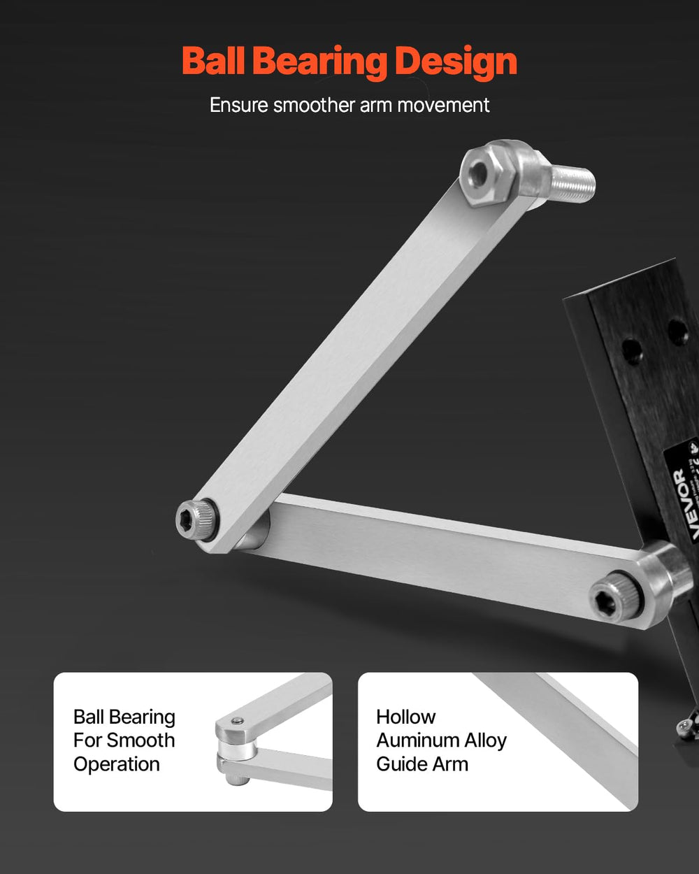 VEVOR guide arm ball-bearing detail enabling smooth sharpening motion