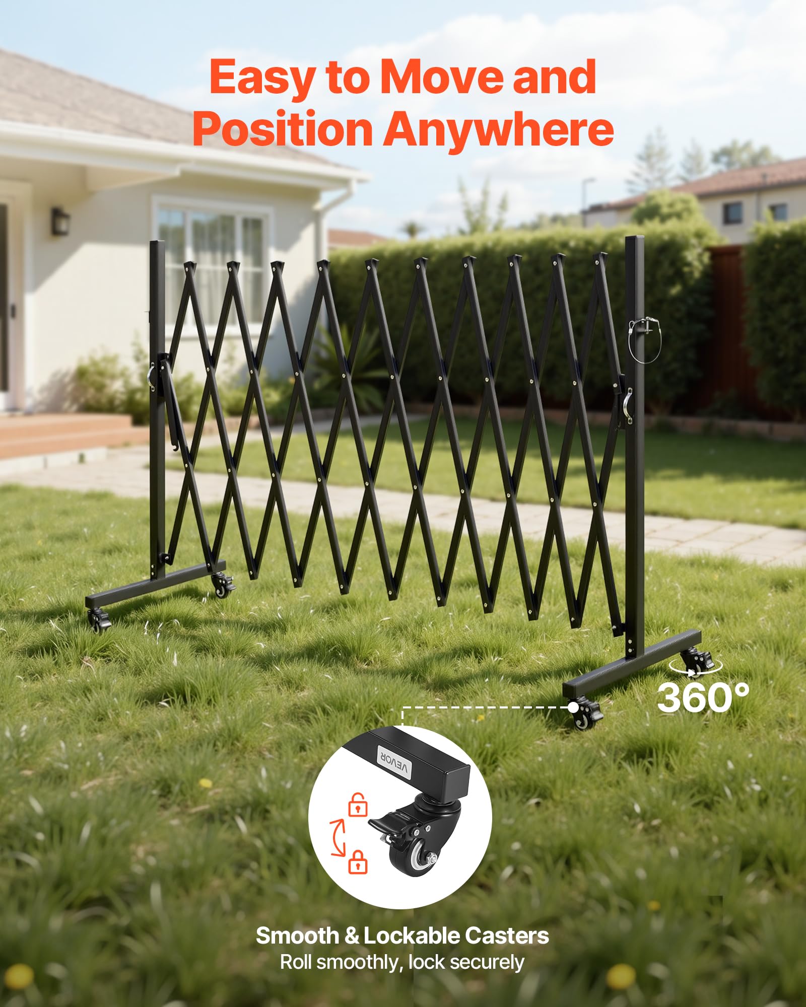 VEVOR lockable caster detail highlighting smooth mobility and secure-lock benefit