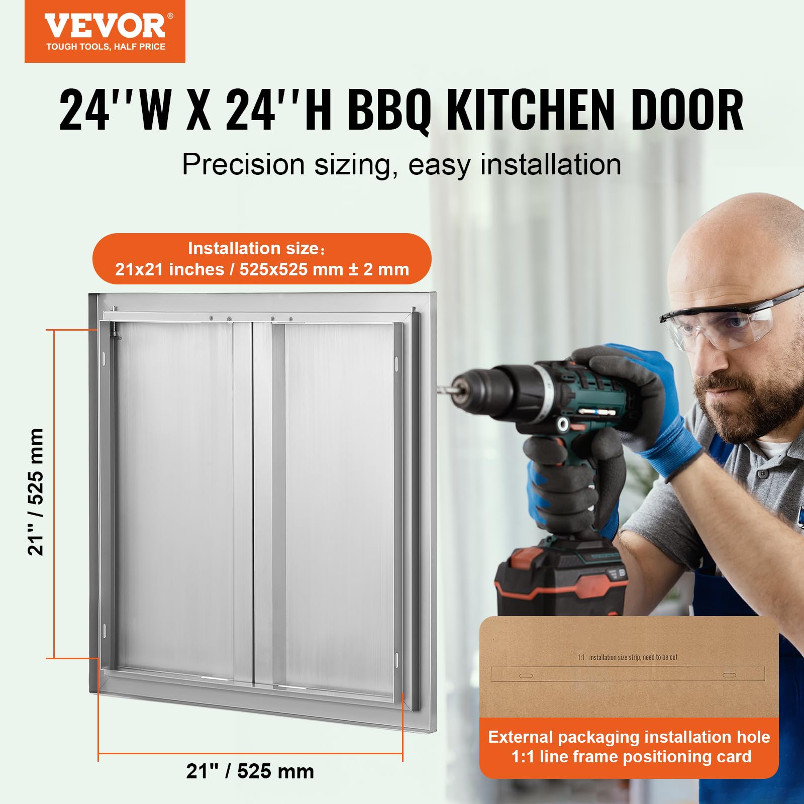 VEVOR close-up hinge detail demonstrating reversible hinge that enables easy door swing change