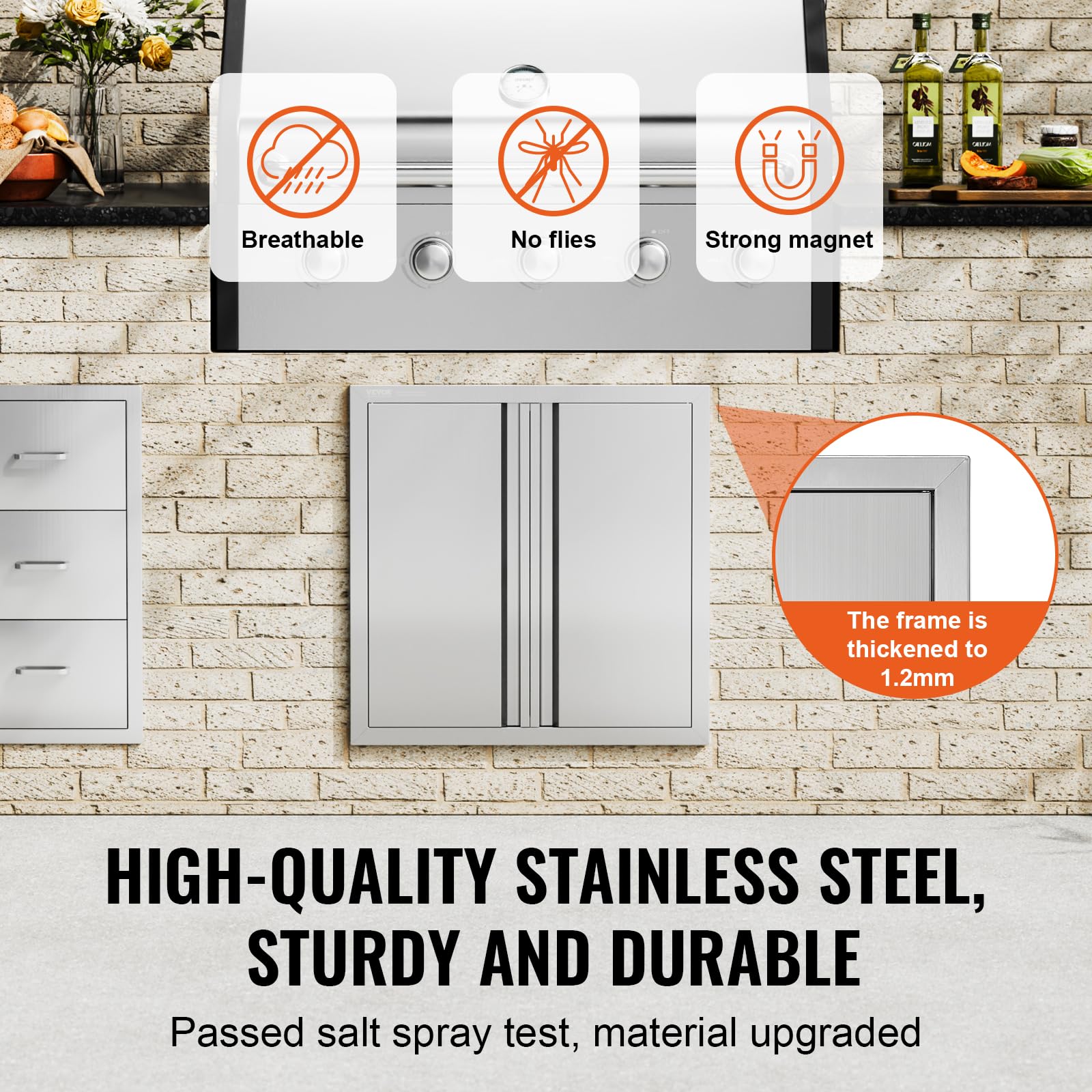 VEVOR hidden handle detail highlighting recessed grip for safe, snag-free operation