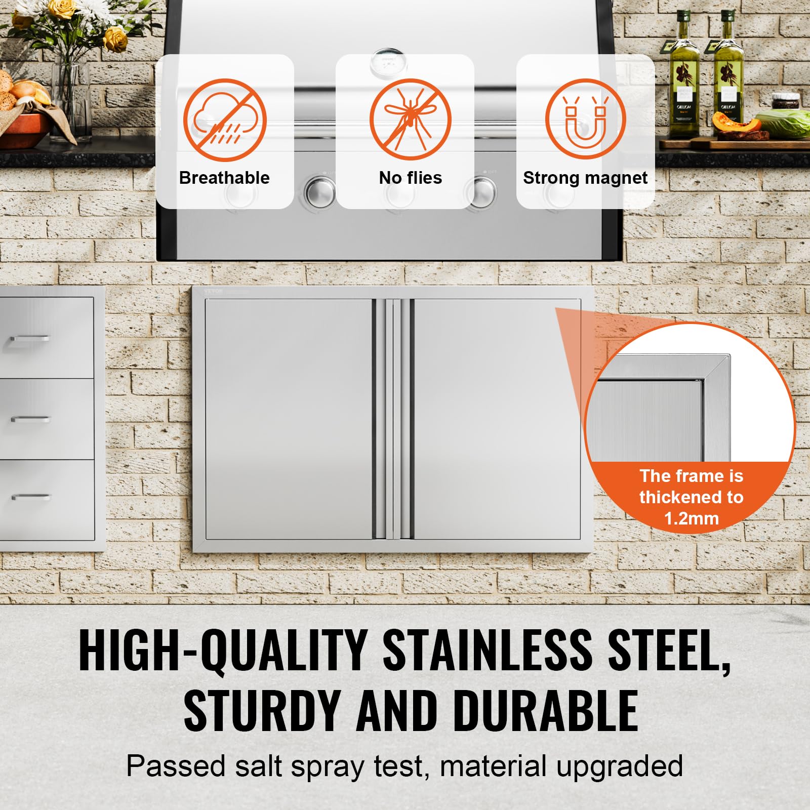 VEVOR recessed handle detail that reduces snags and preserves sleek island aesthetics