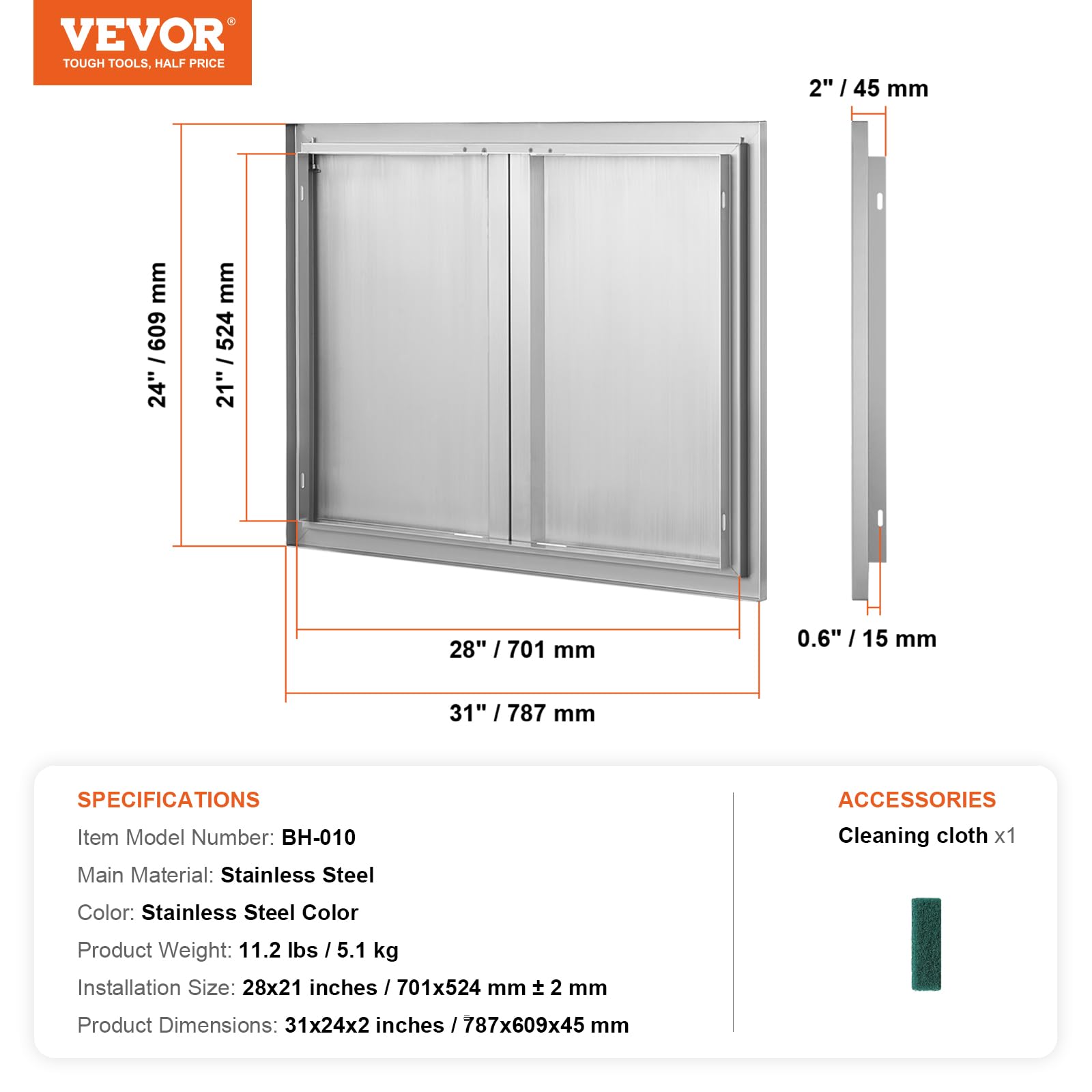 VEVOR printed 1:1 installation template and tools for easy fitting